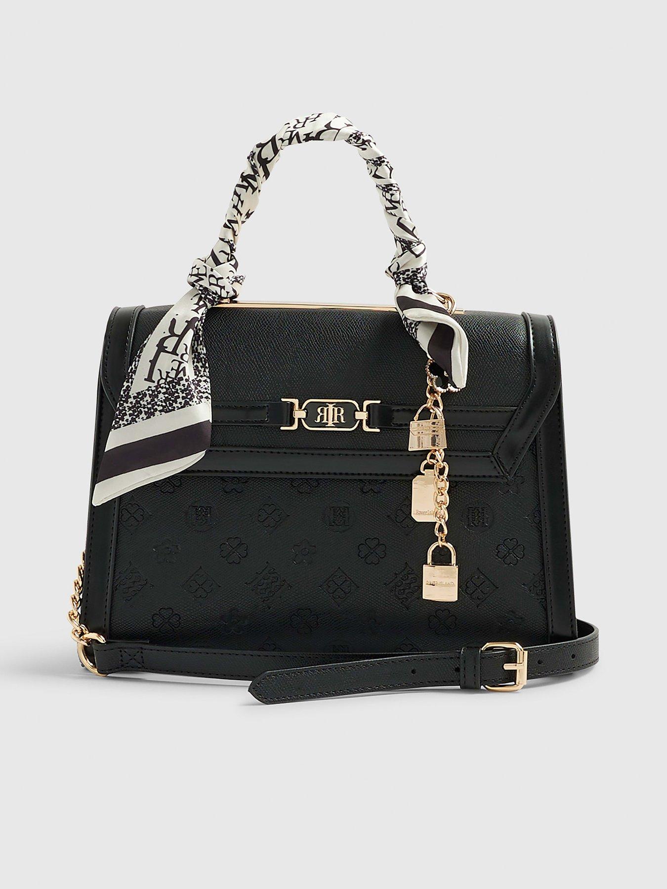 Image 1 of 5 of River Island Med Emboss Charm Tote - Black