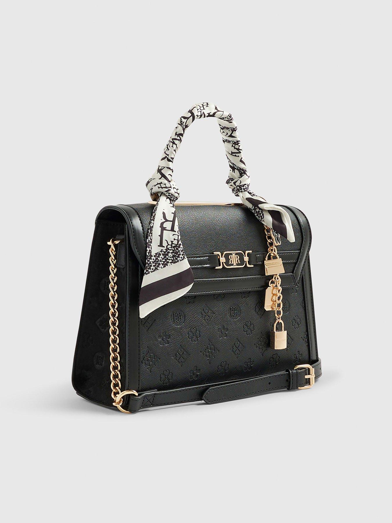 Image 2 of 5 of River Island Med Emboss Charm Tote - Black
