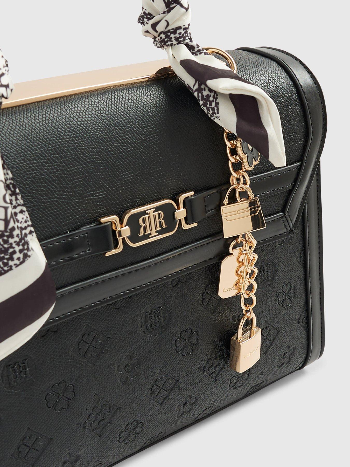 Image 4 of 5 of River Island Med Emboss Charm Tote - Black