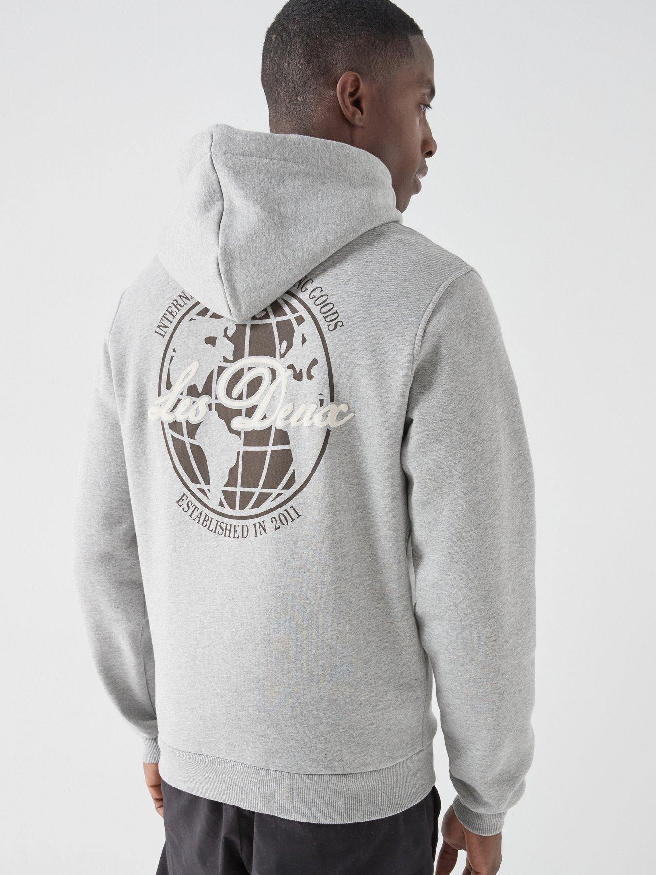Les Deux Ben Globe Back Graphic Hoodie - Grey