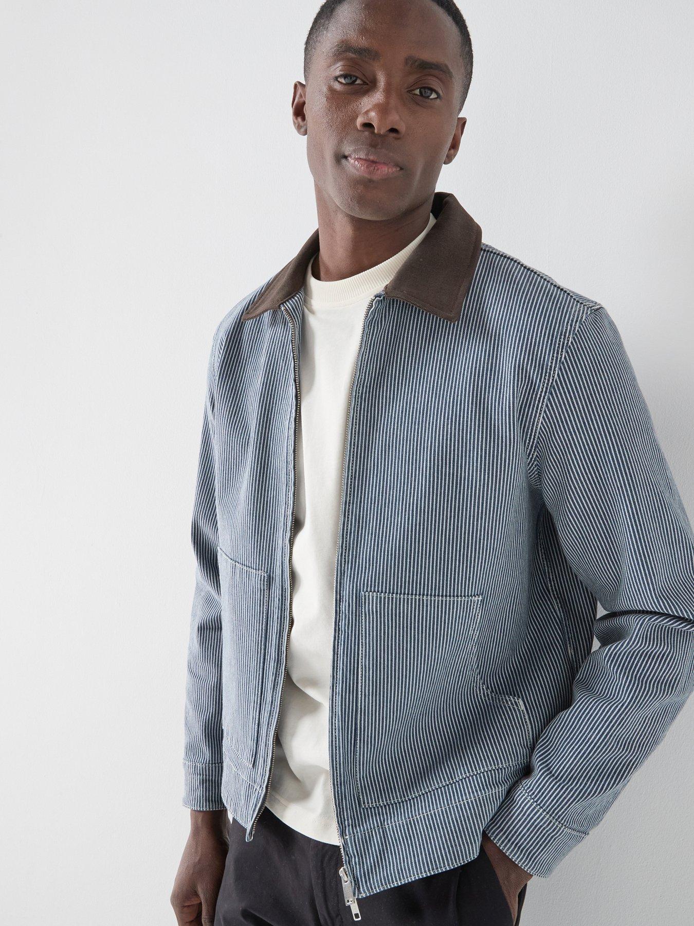 Image 1 of 6 of Les Deux Robert Striped Chore Jacket - Navy
