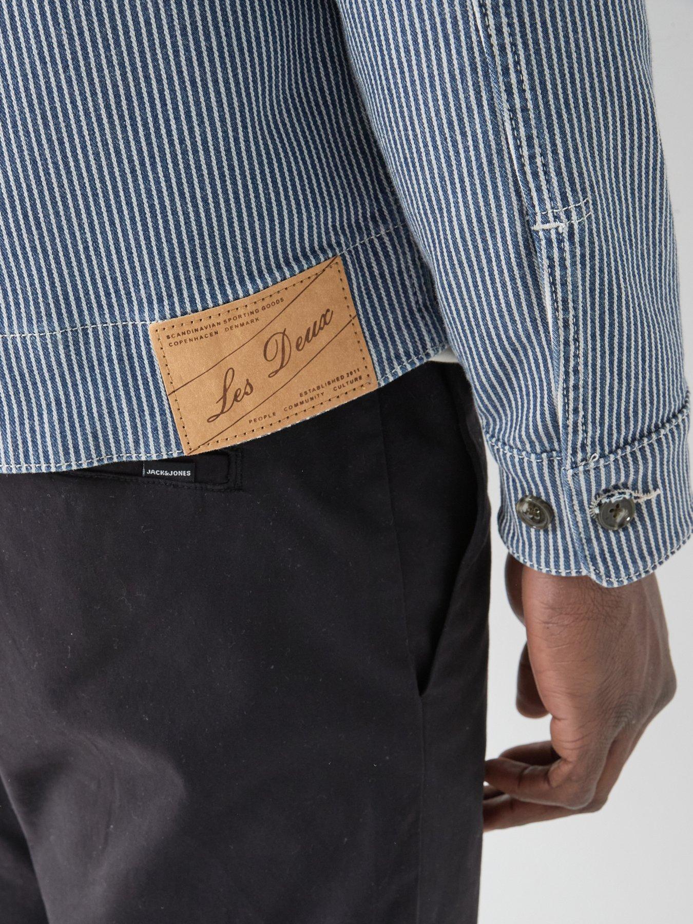 Image 5 of 6 of Les Deux Robert Striped Chore Jacket - Navy