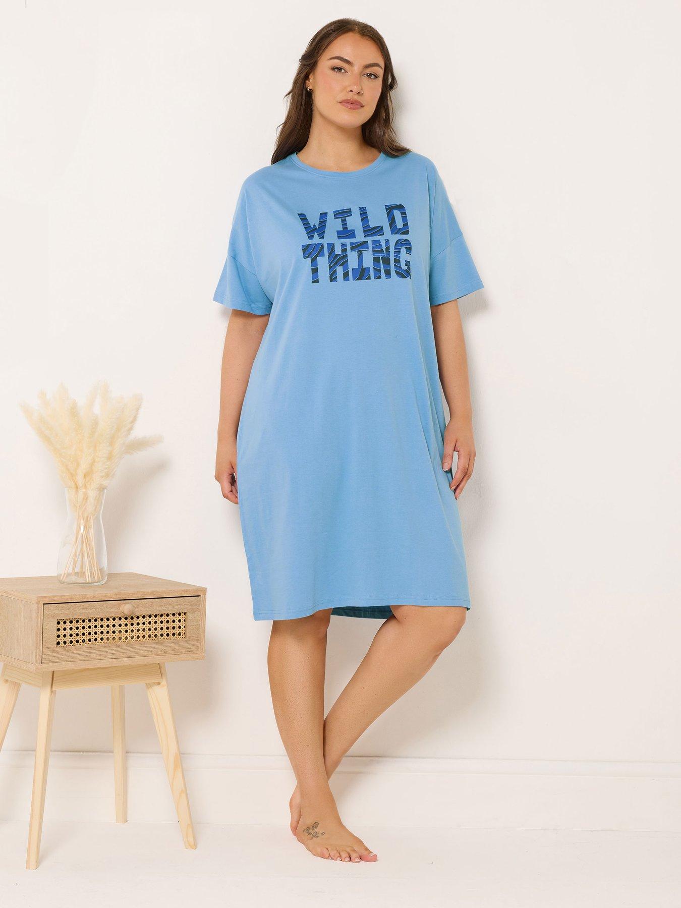 Image 4 of 7 of Yours Curve 2 Pack Wild Sleeptee Nightdress - Blue