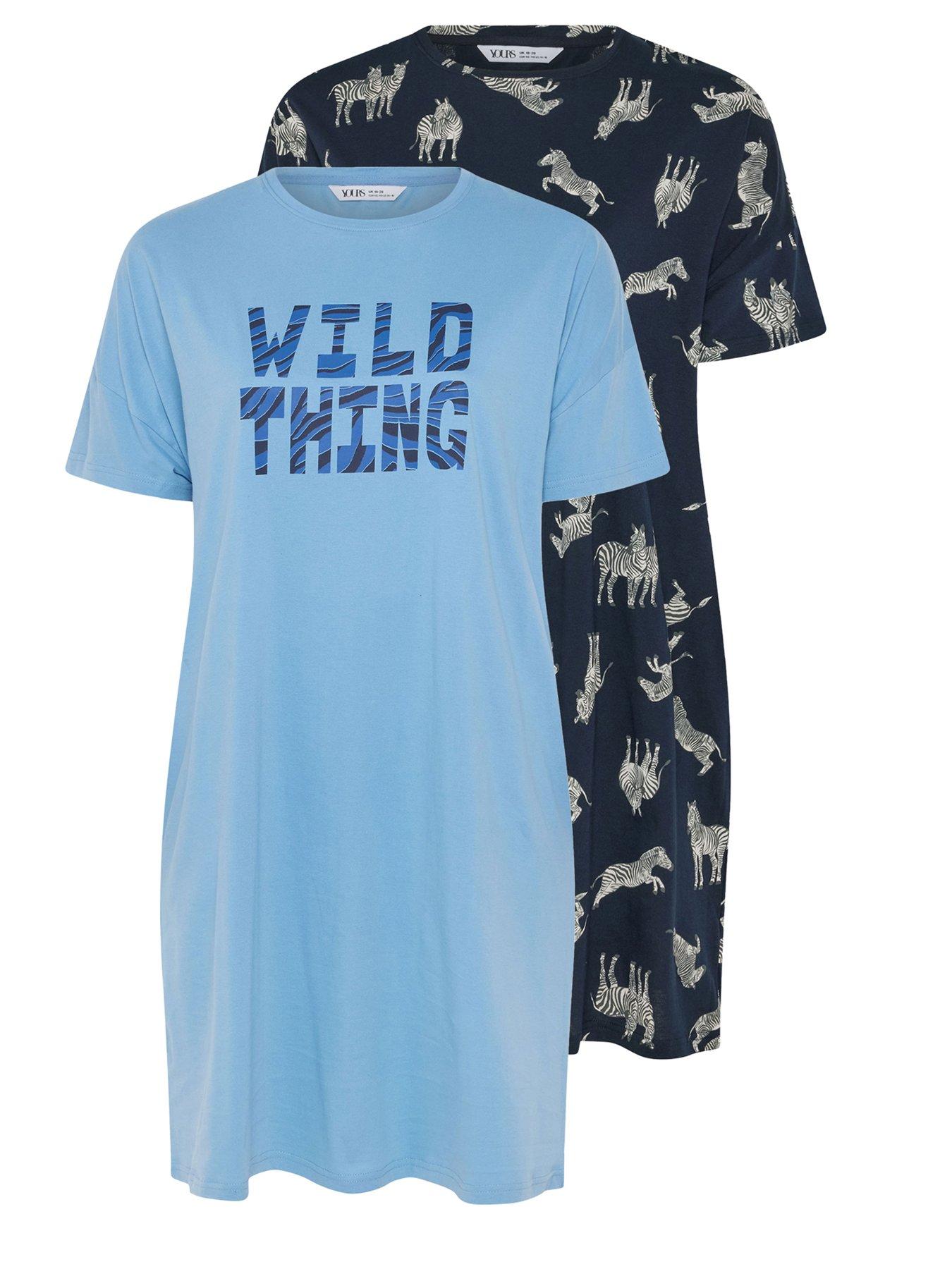 Image 6 of 7 of Yours Curve 2 Pack Wild Sleeptee Nightdress - Blue