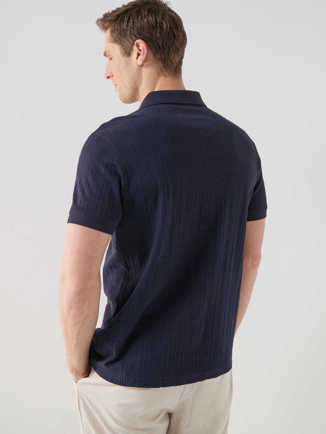 Image 2 of 6 of Barbour Harwell Tailored Fit Textured Polo Shirt - Navy
