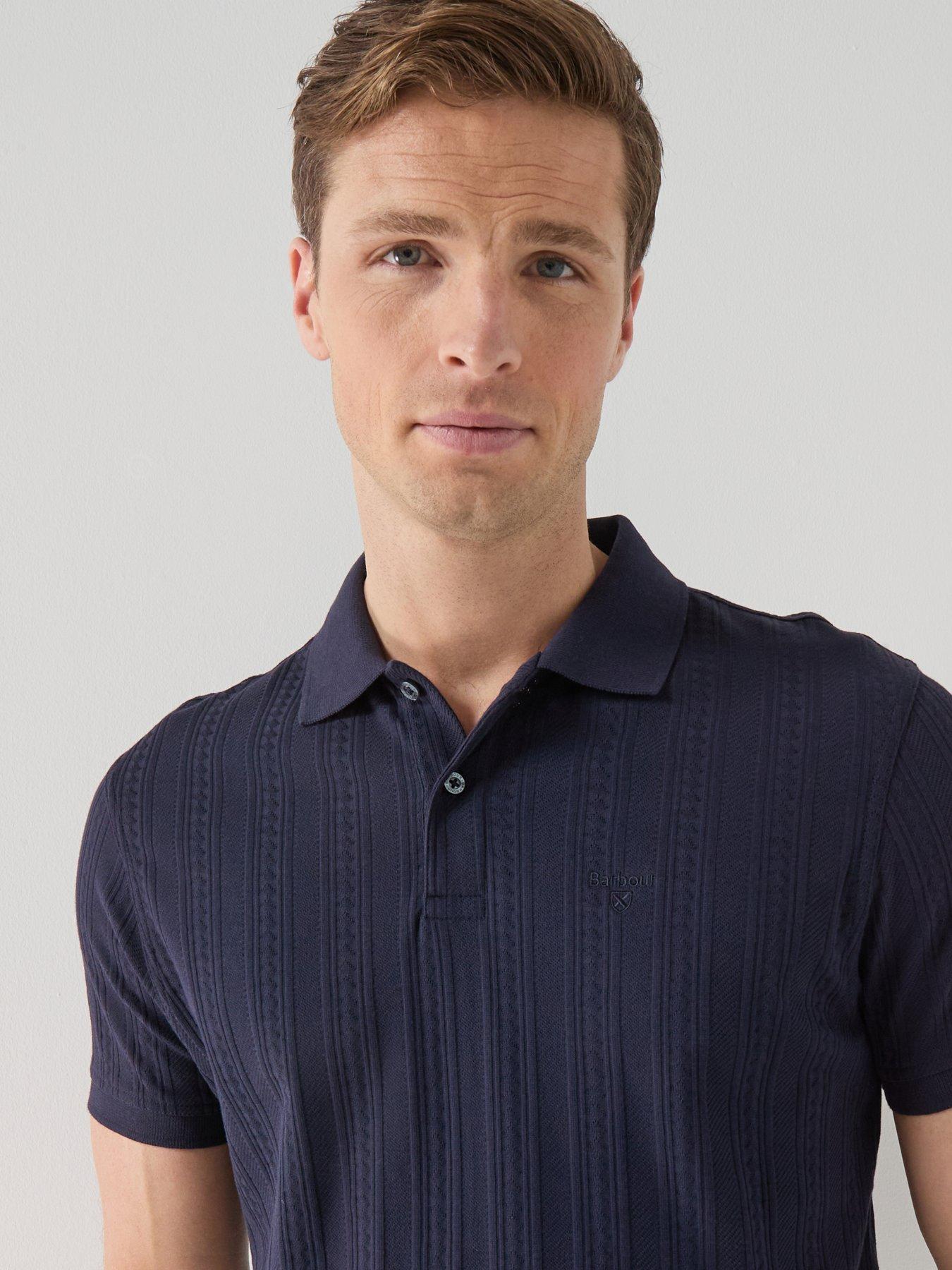Image 4 of 6 of Barbour Harwell Tailored Fit Textured Polo Shirt - Navy