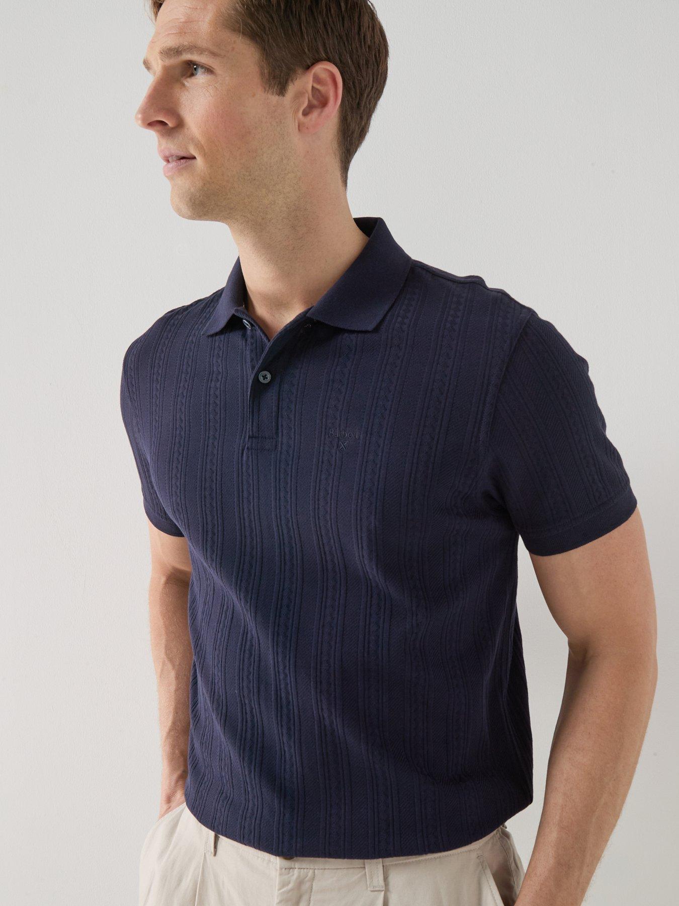 Image 5 of 6 of Barbour Harwell Tailored Fit Textured Polo Shirt - Navy