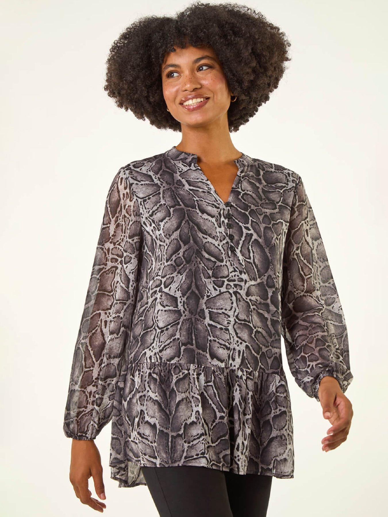 Roman Snake Print V-neck Tunic Top