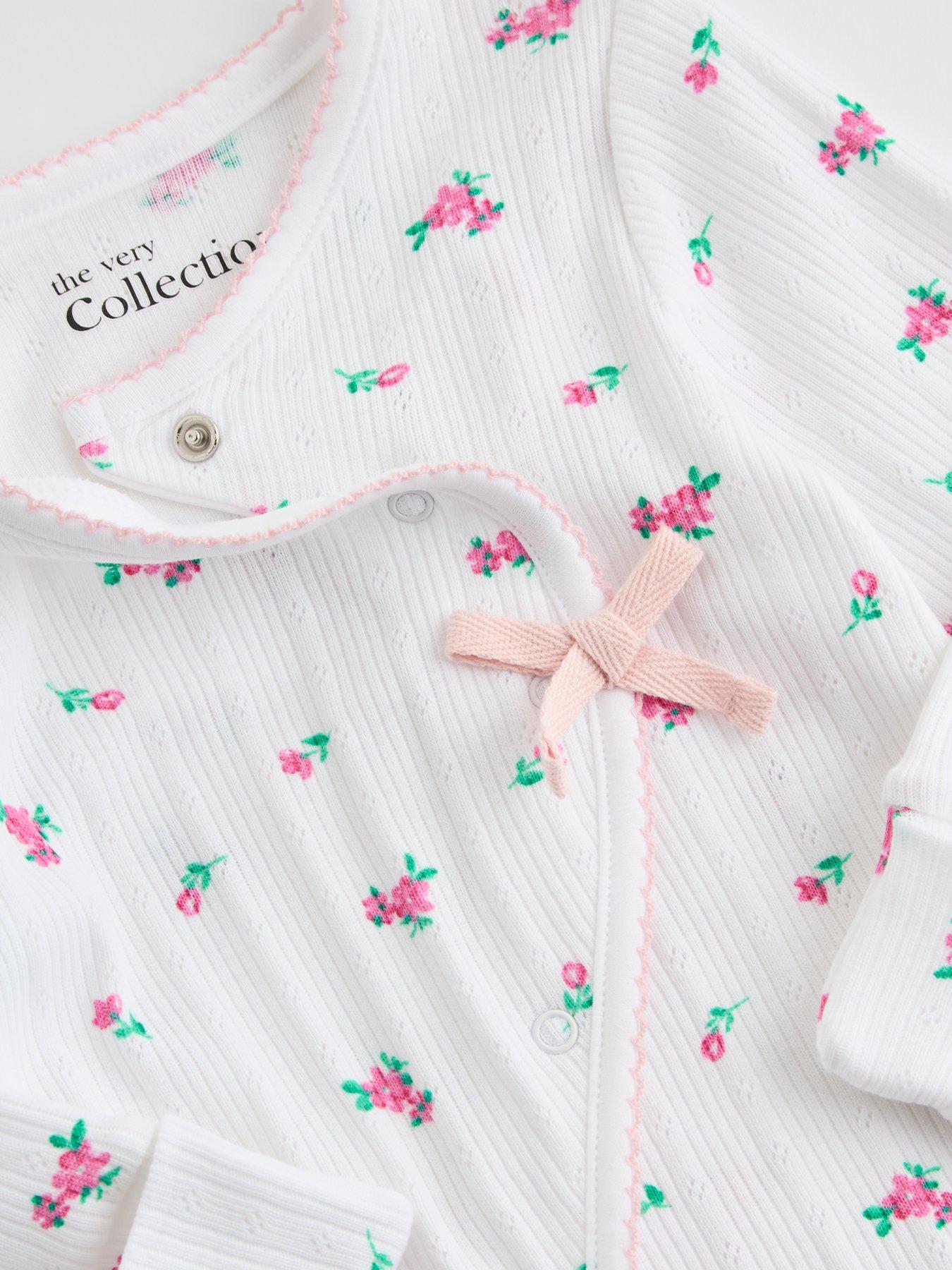 Image 4 of 5 of The Very Collection 2 Pack Floral Print Pink Pointelle Sleepsuits