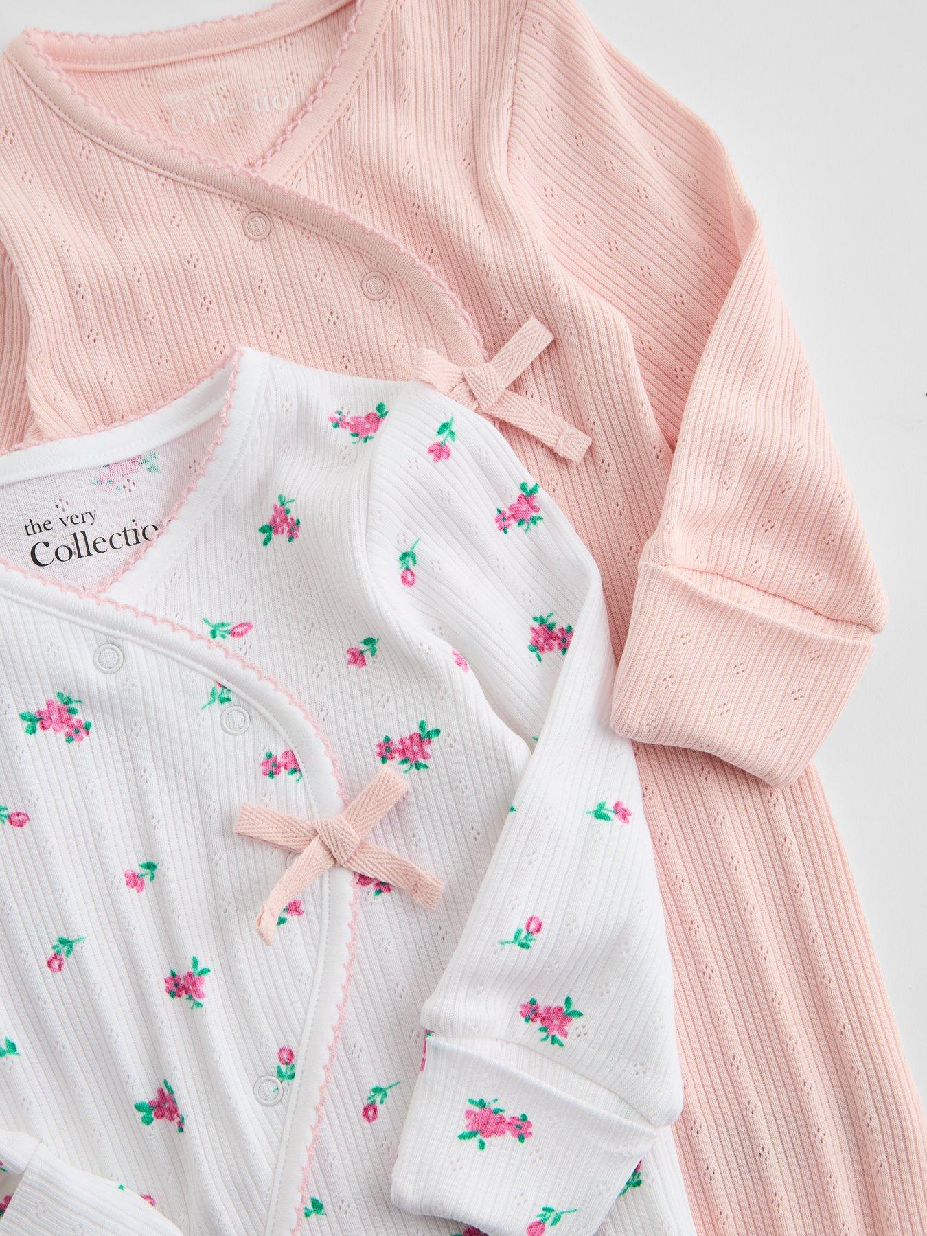 Image 5 of 5 of The Very Collection 2 Pack Floral Print Pink Pointelle Sleepsuits