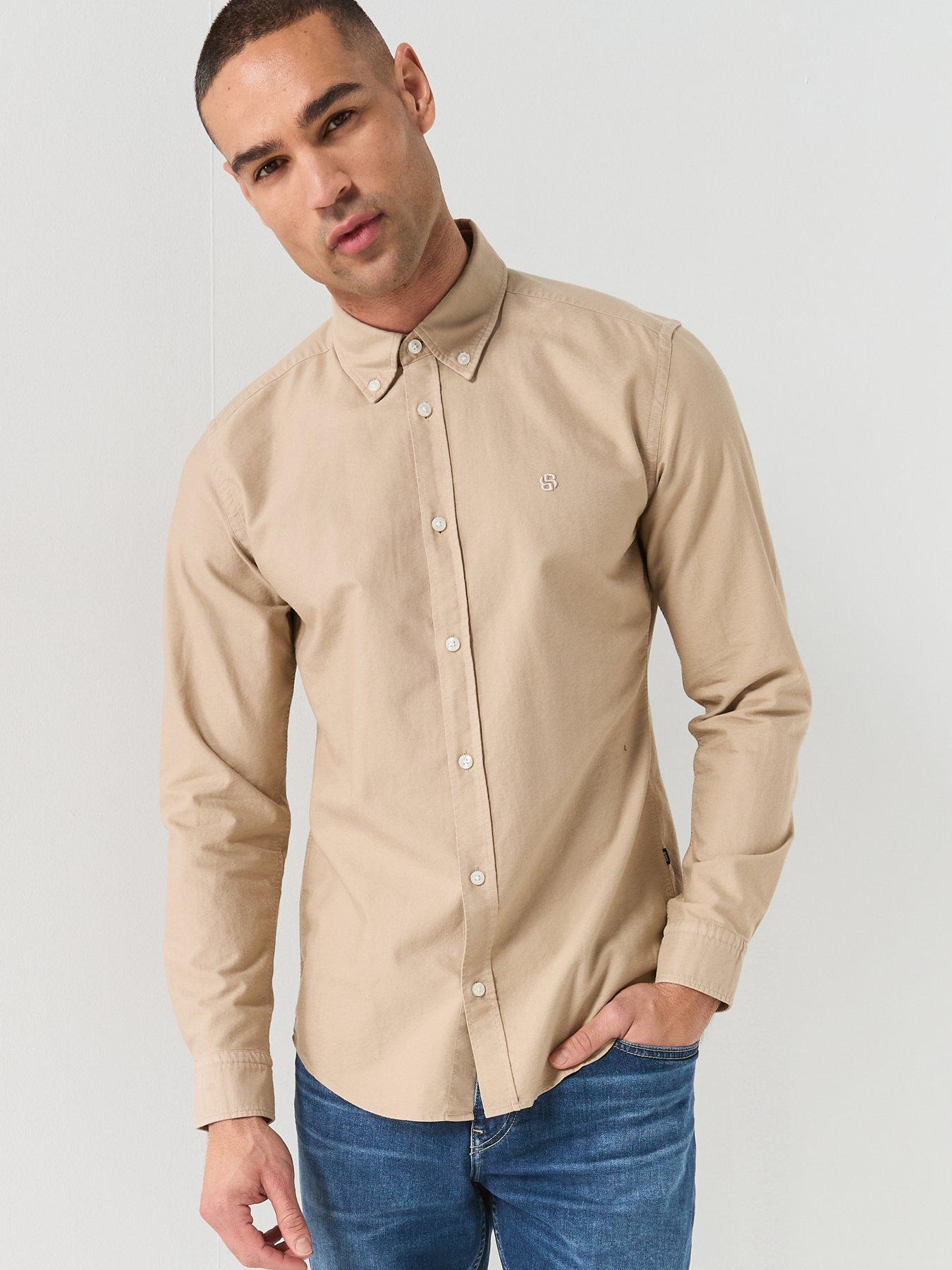 Image 1 of 6 of BOSS H-Roan Bb Button Down Slim Fit Oxford Shirt - Beige