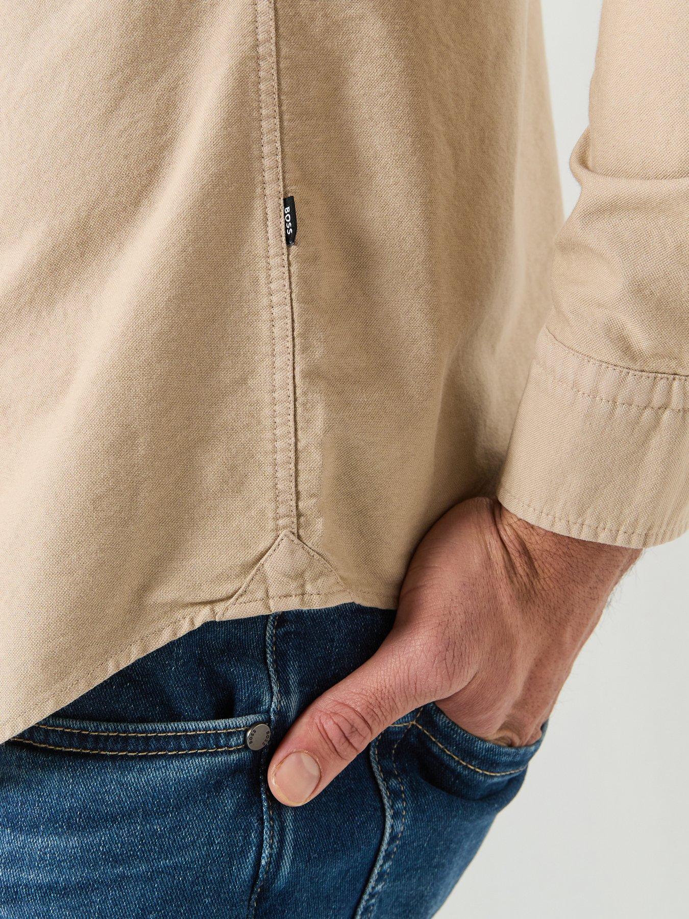 Image 6 of 6 of BOSS H-Roan Bb Button Down Slim Fit Oxford Shirt - Beige