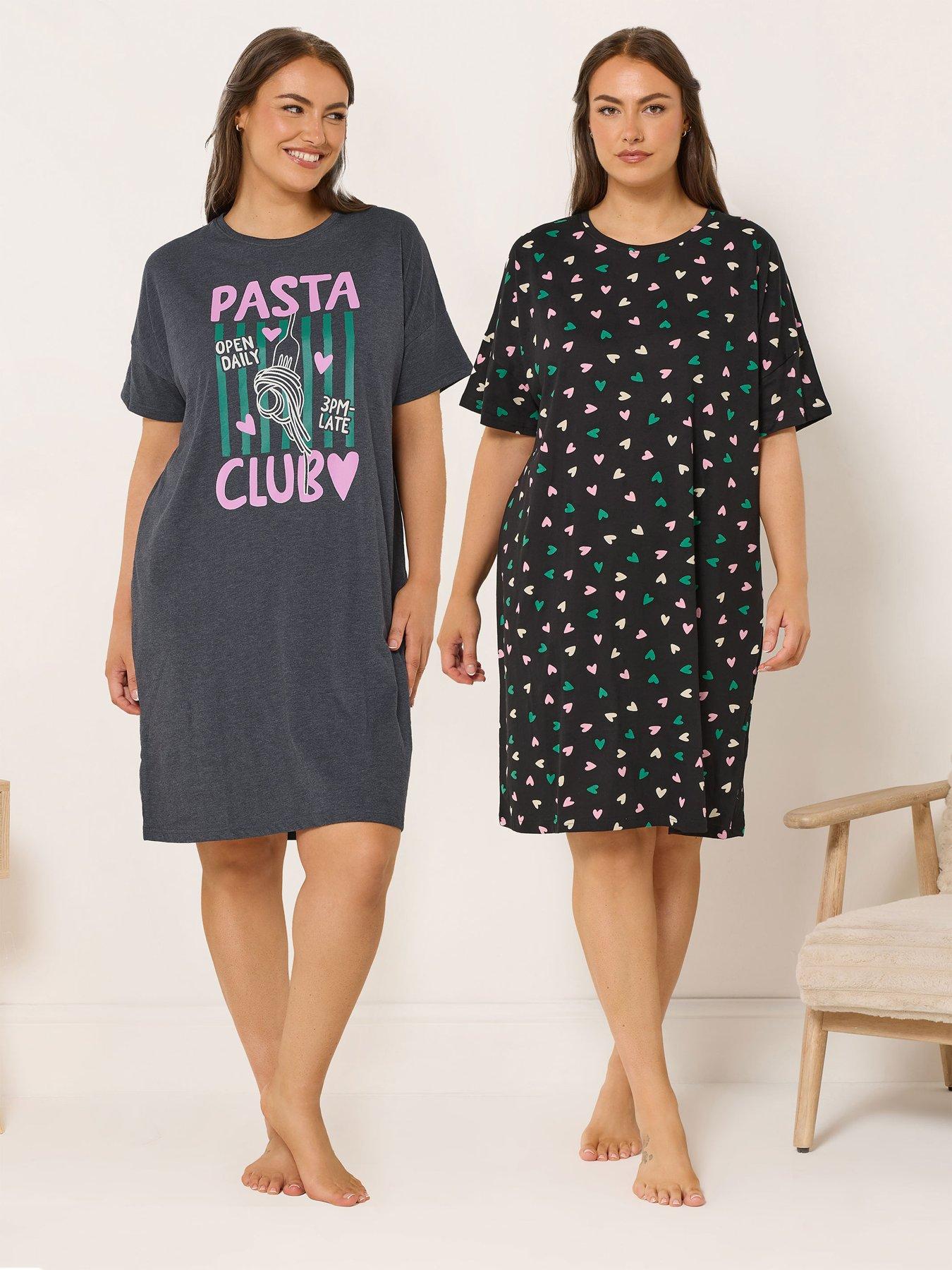 Image 1 of 7 of Yours Curve 2 Pack Pasta Sleeptee Nightdress - Grey