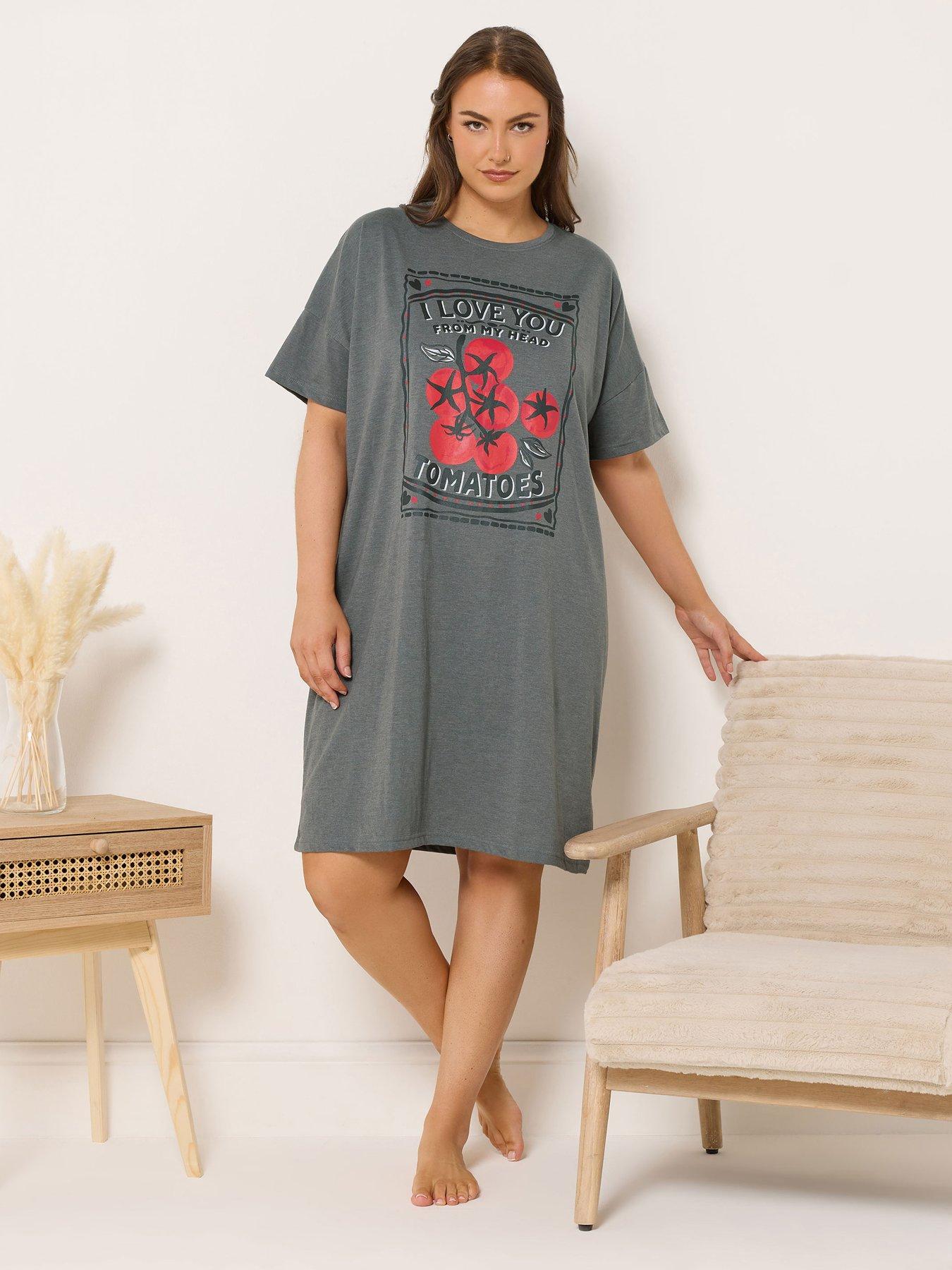 Image 1 of 5 of Yours Curve Tomatoes Sleeptee Nightdress - Grey