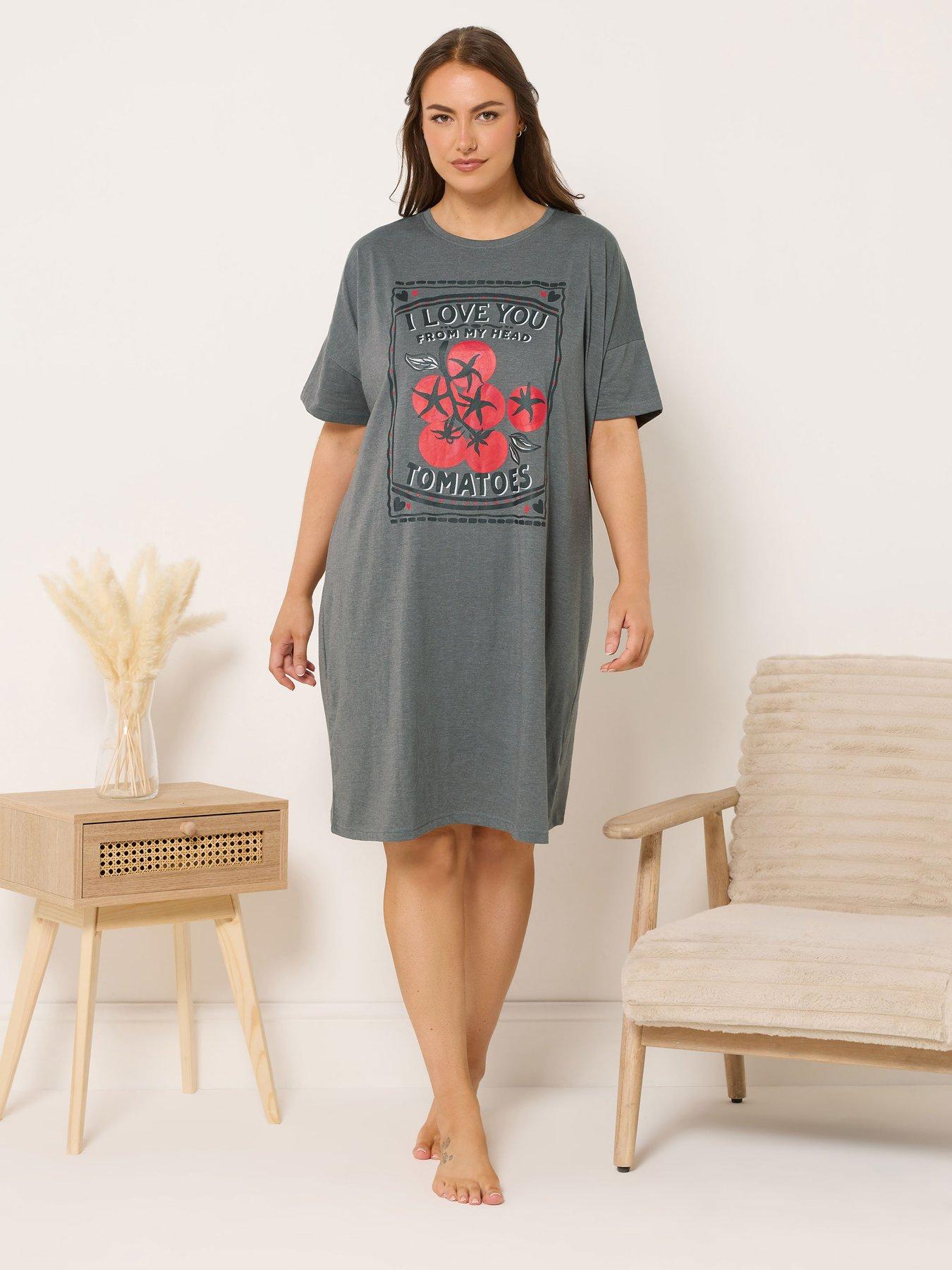 Image 3 of 5 of Yours Curve Tomatoes Sleeptee Nightdress - Grey