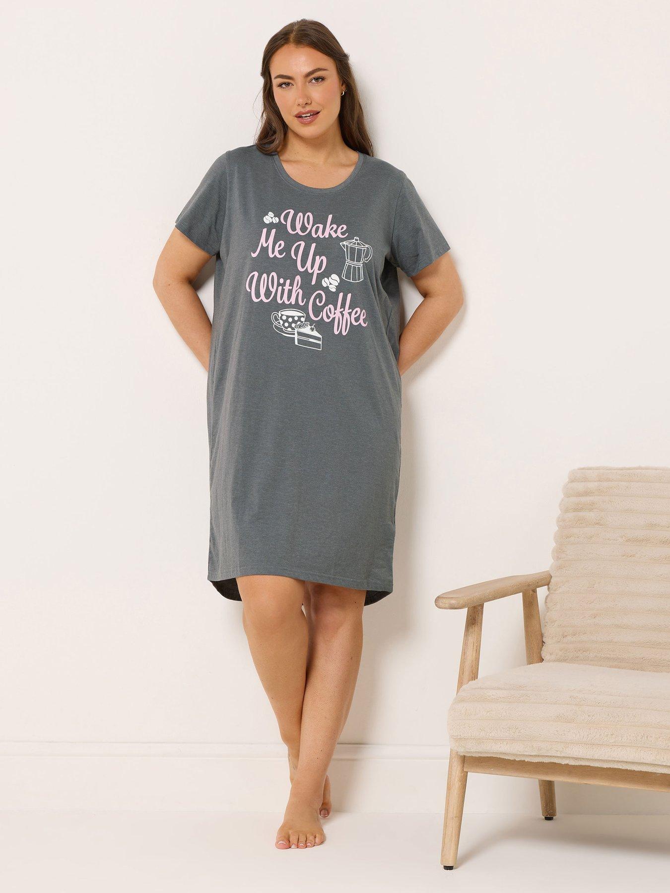 Image 3 of 7 of Yours Curve 2 Pack Coffee Nightdress - Grey