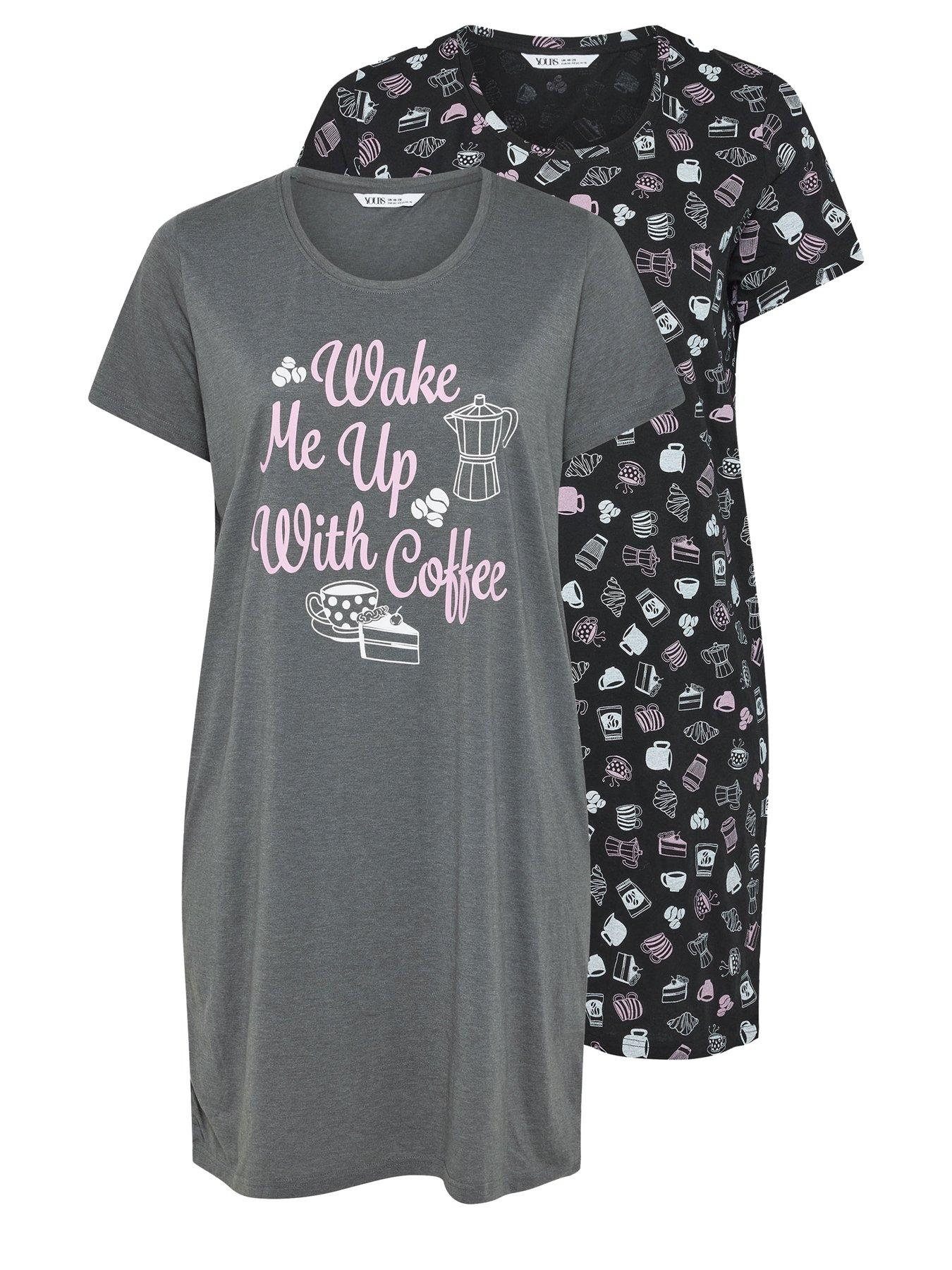 Image 6 of 7 of Yours Curve 2 Pack Coffee Nightdress - Grey