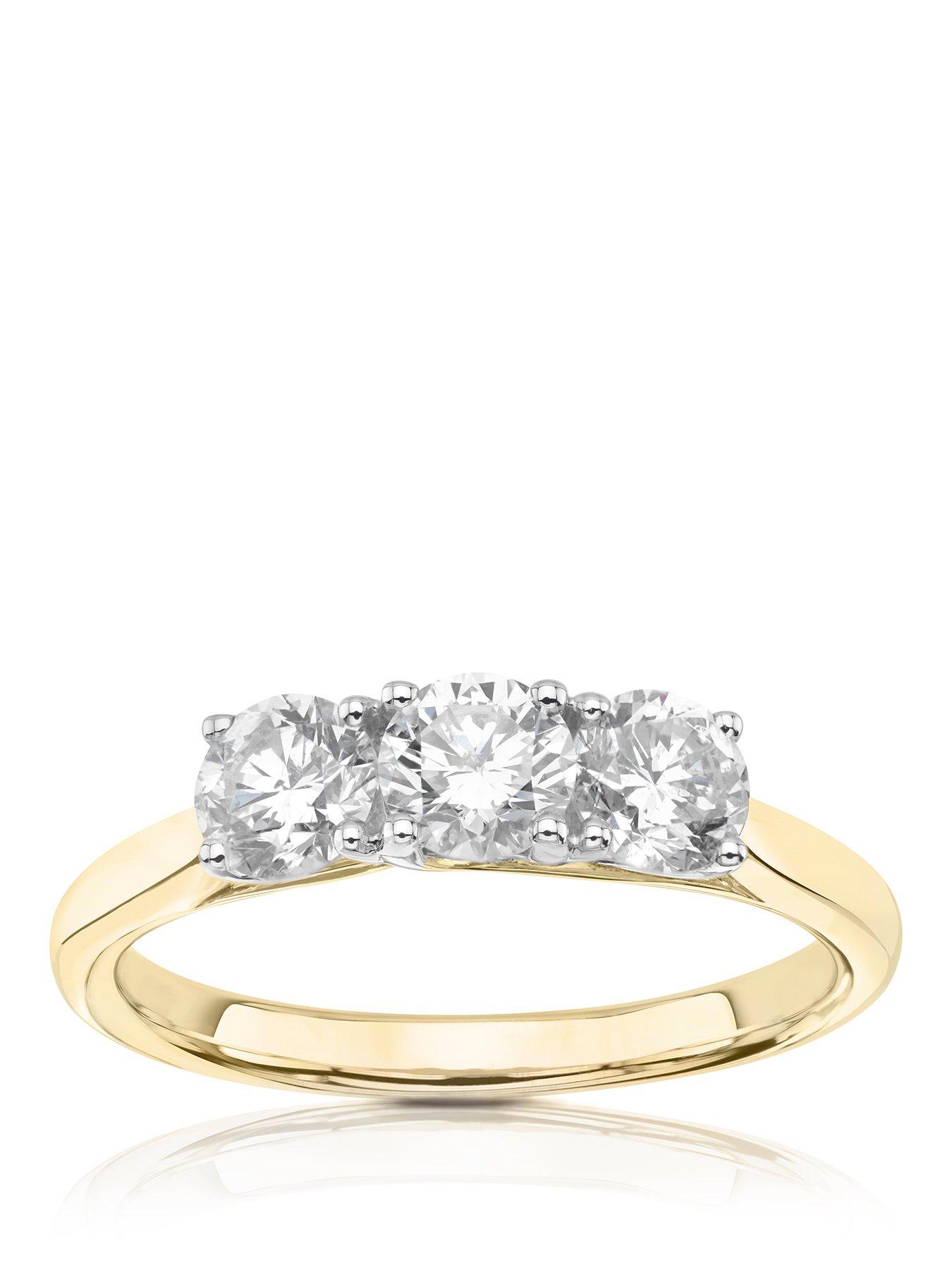 Ernest Jones Engagement Ring 18Ct Gold 1Ct Round Three Stone Diamond Ring