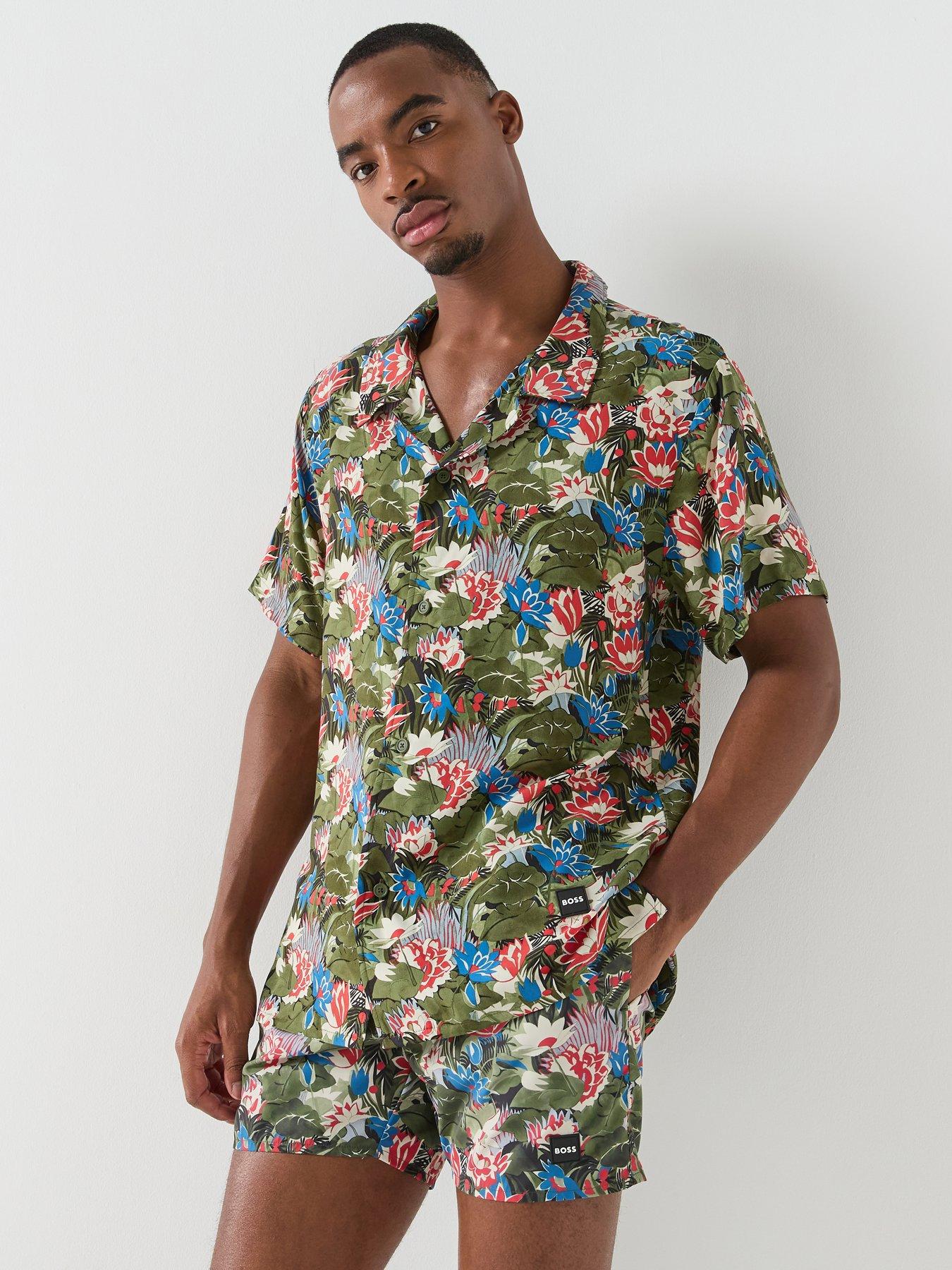 BOSS Floral Printed Beach Short Sleeve Shirt - Green