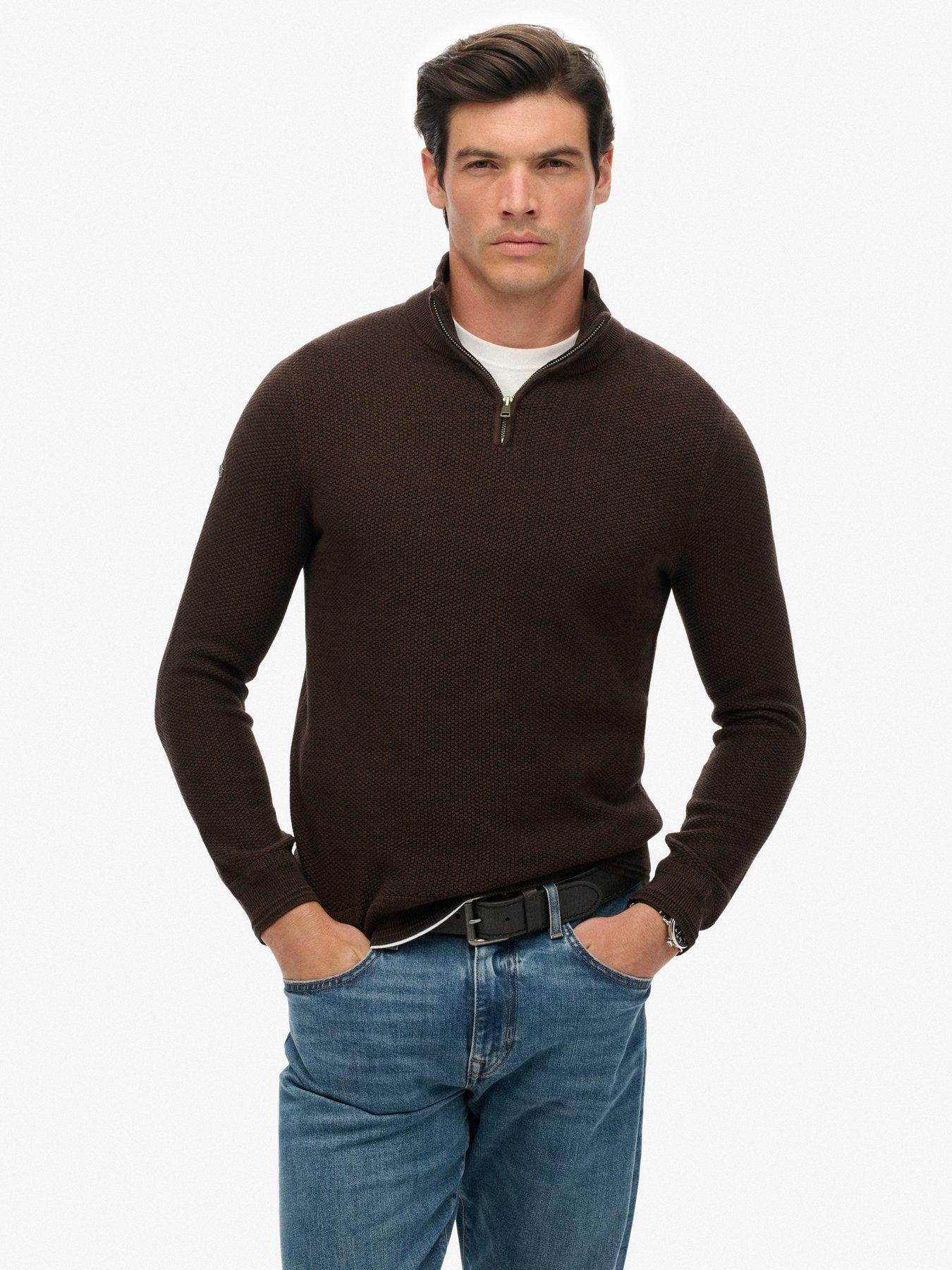 Superdry Textured Knitted Quarter Zip - Brown
