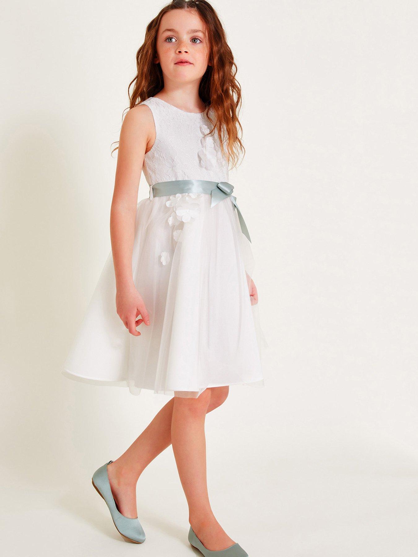 Monsoon Girls Molly Scuba Bridesmaid Dress, Light Cream, Size 9 Years