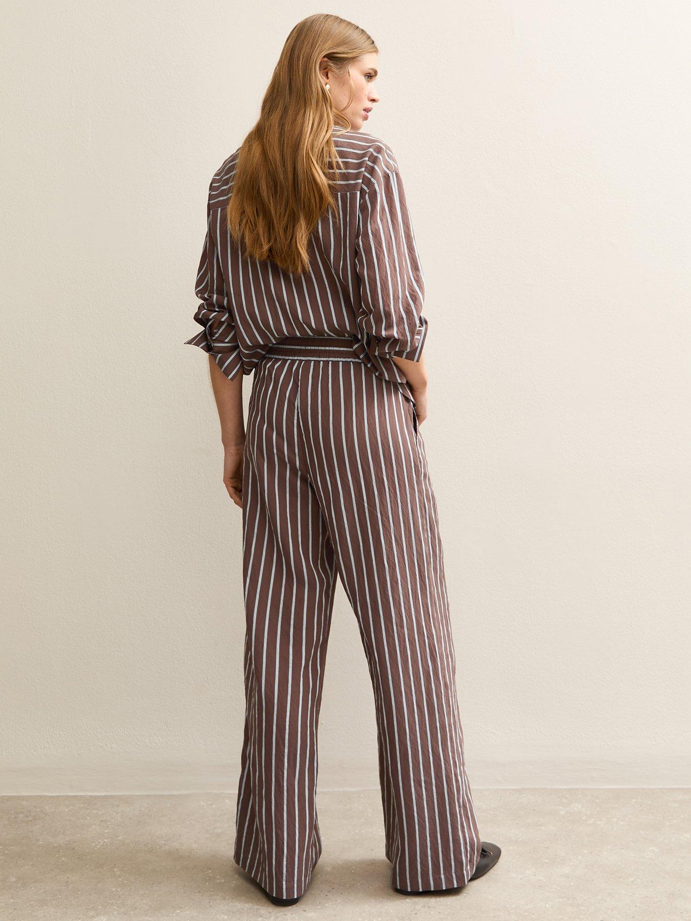 Image 2 of 5 of New Look Striped Drawstring Wide Leg Trousers - Brown