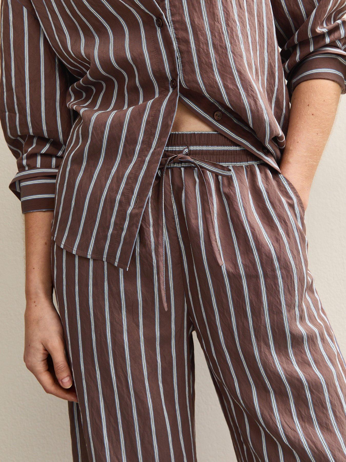 Image 5 of 5 of New Look Striped Drawstring Wide Leg Trousers - Brown