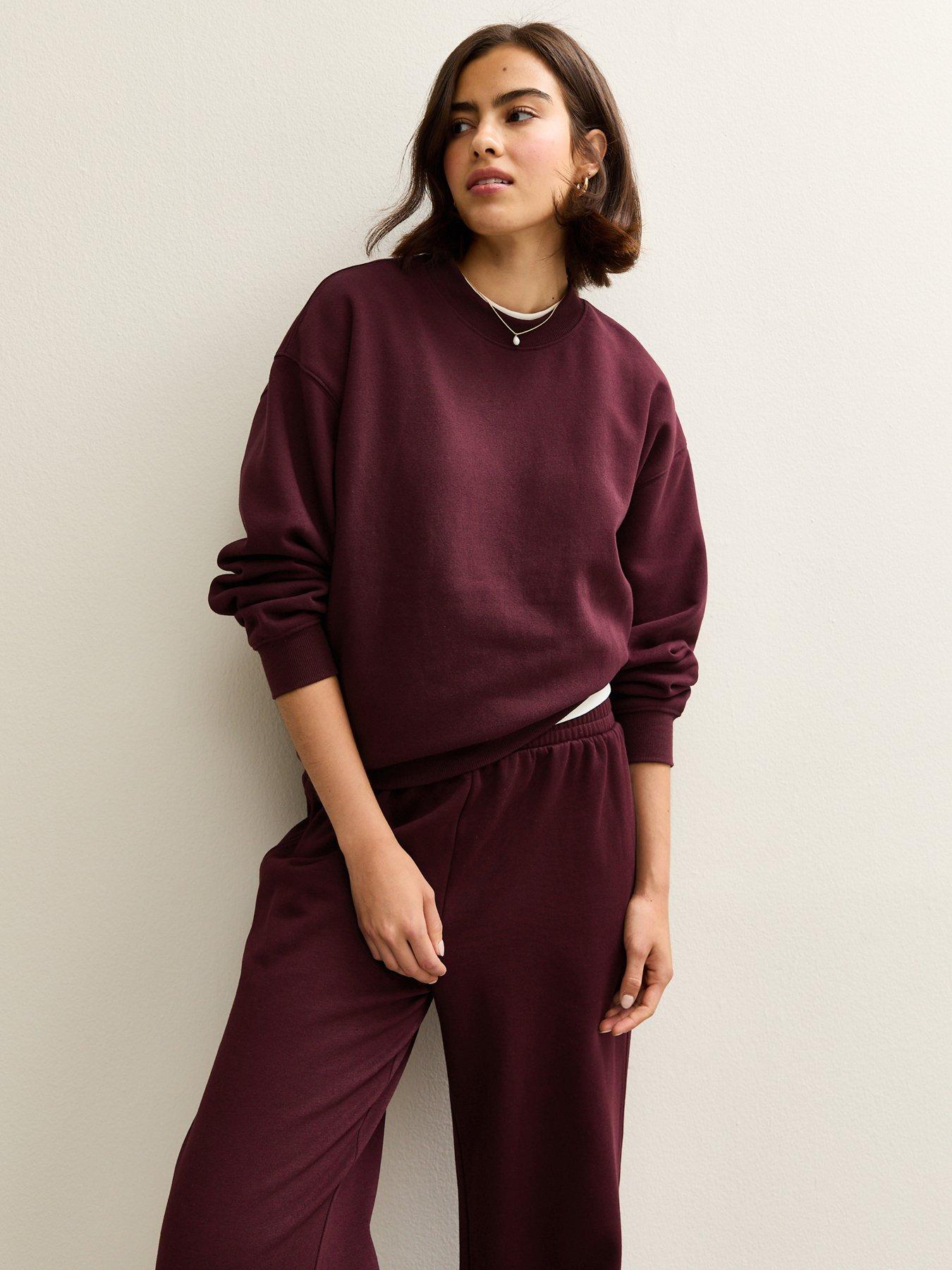 New Look Relaxed Fit Crew Neck Sweatshirt - Burgundy Red
