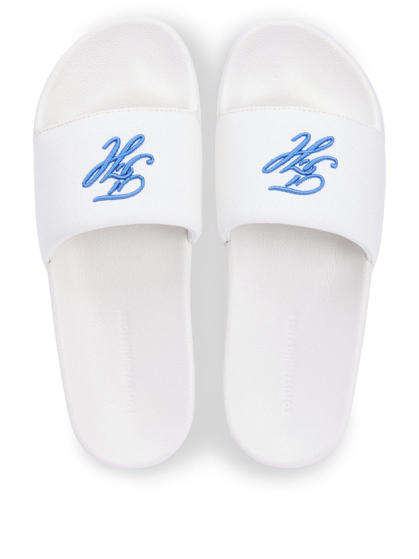 Image 1 of 6 of Tommy Hilfiger TH Script Pool Sliders - White