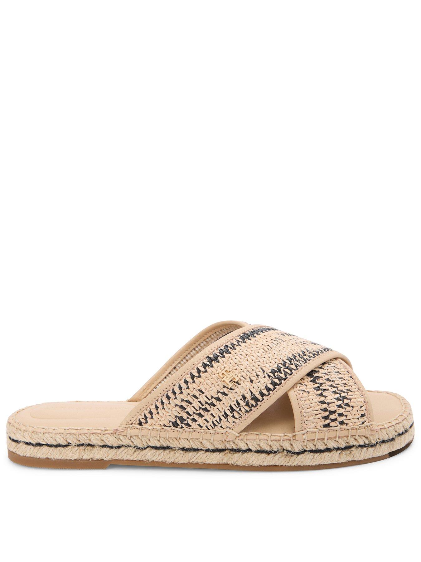 Tommy Hilfiger Espadrille Mule Sandal Raffia, Natural/Black, Size 40, Women