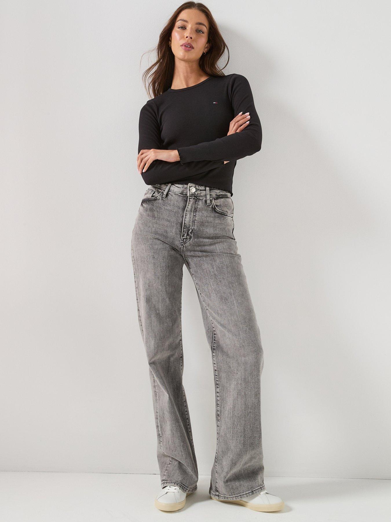 Image 3 of 6 of Tommy Jeans Long Sleeve Lettuce Edge Rib Top - Black