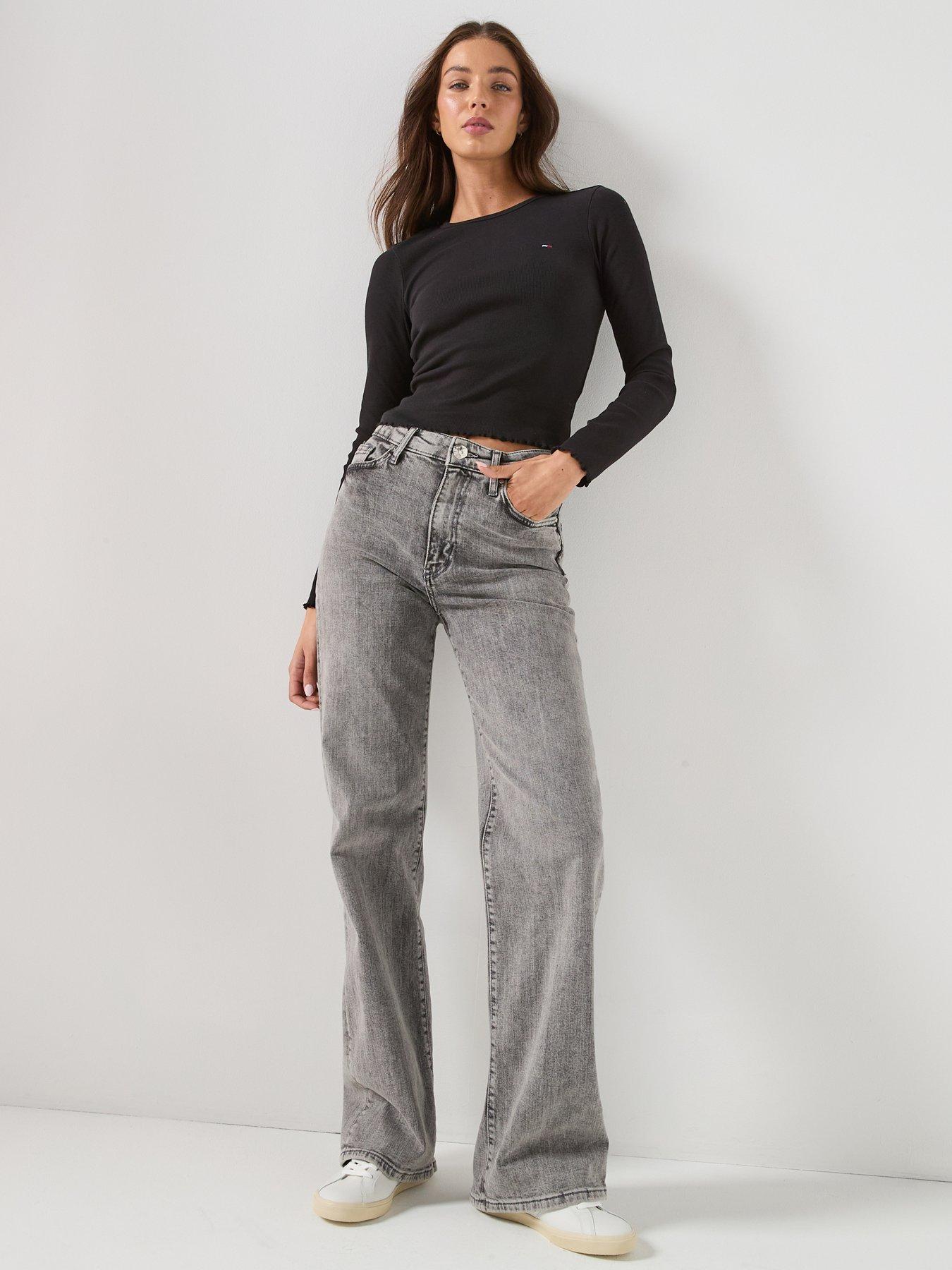 Image 6 of 6 of Tommy Jeans Long Sleeve Lettuce Edge Rib Top - Black