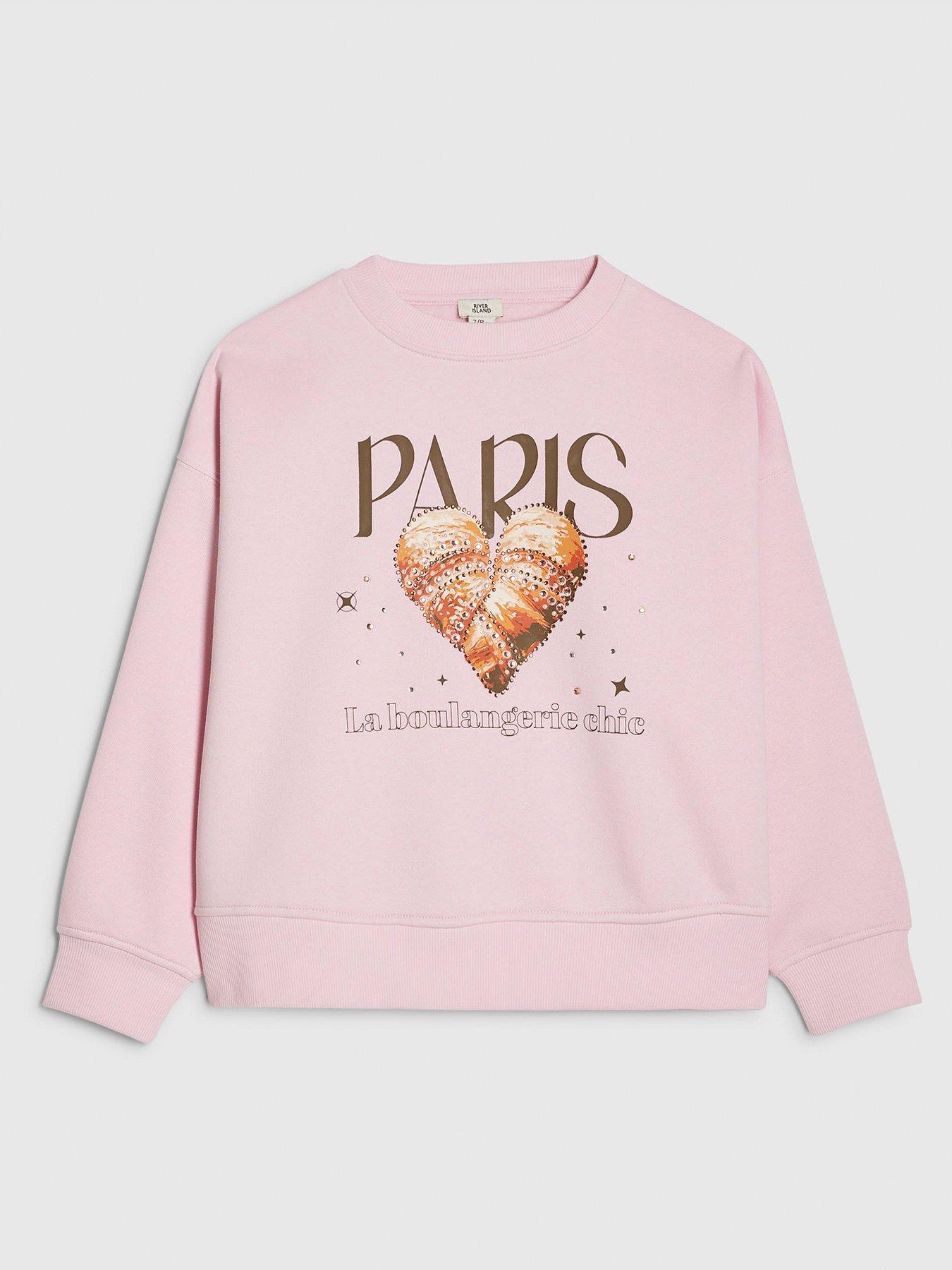 River Island Older Girls Paris Heart Sweatshirt - Pink