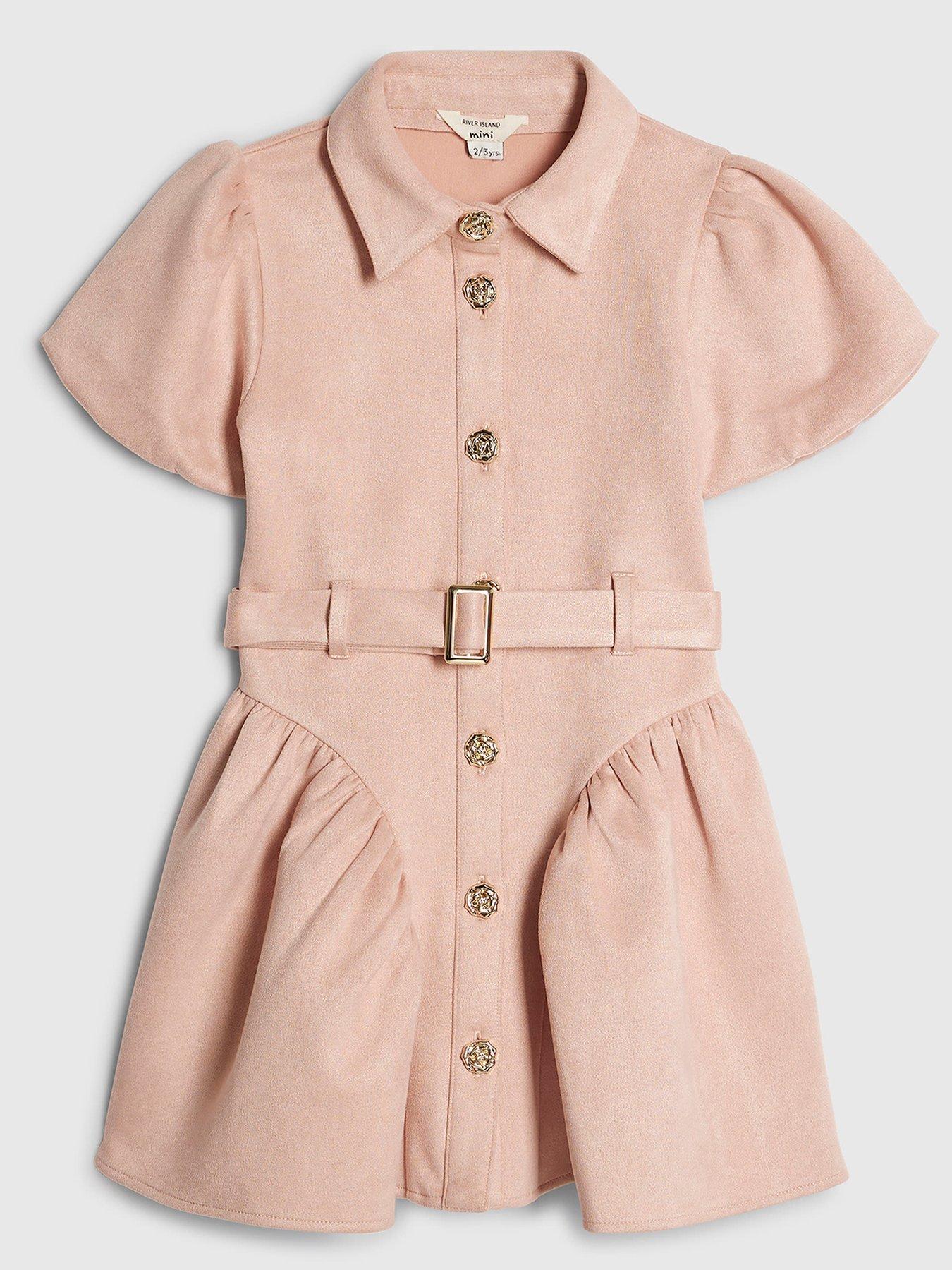 River Island Mini: Girls Faux Suedette Prom Dress - Pink