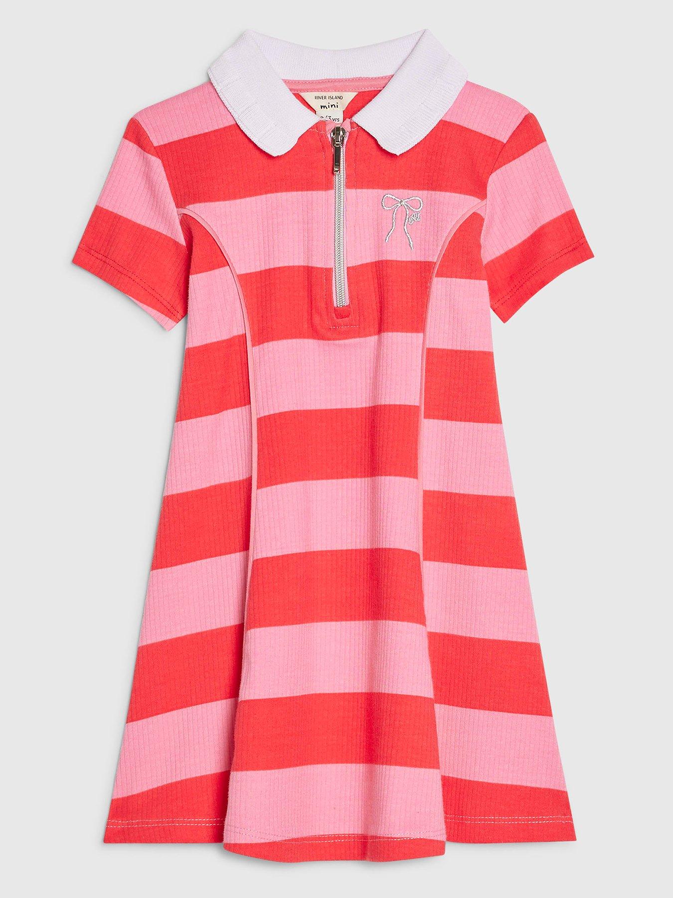 River Island Mini Girls Stripe Bow Polo Dress - Pink