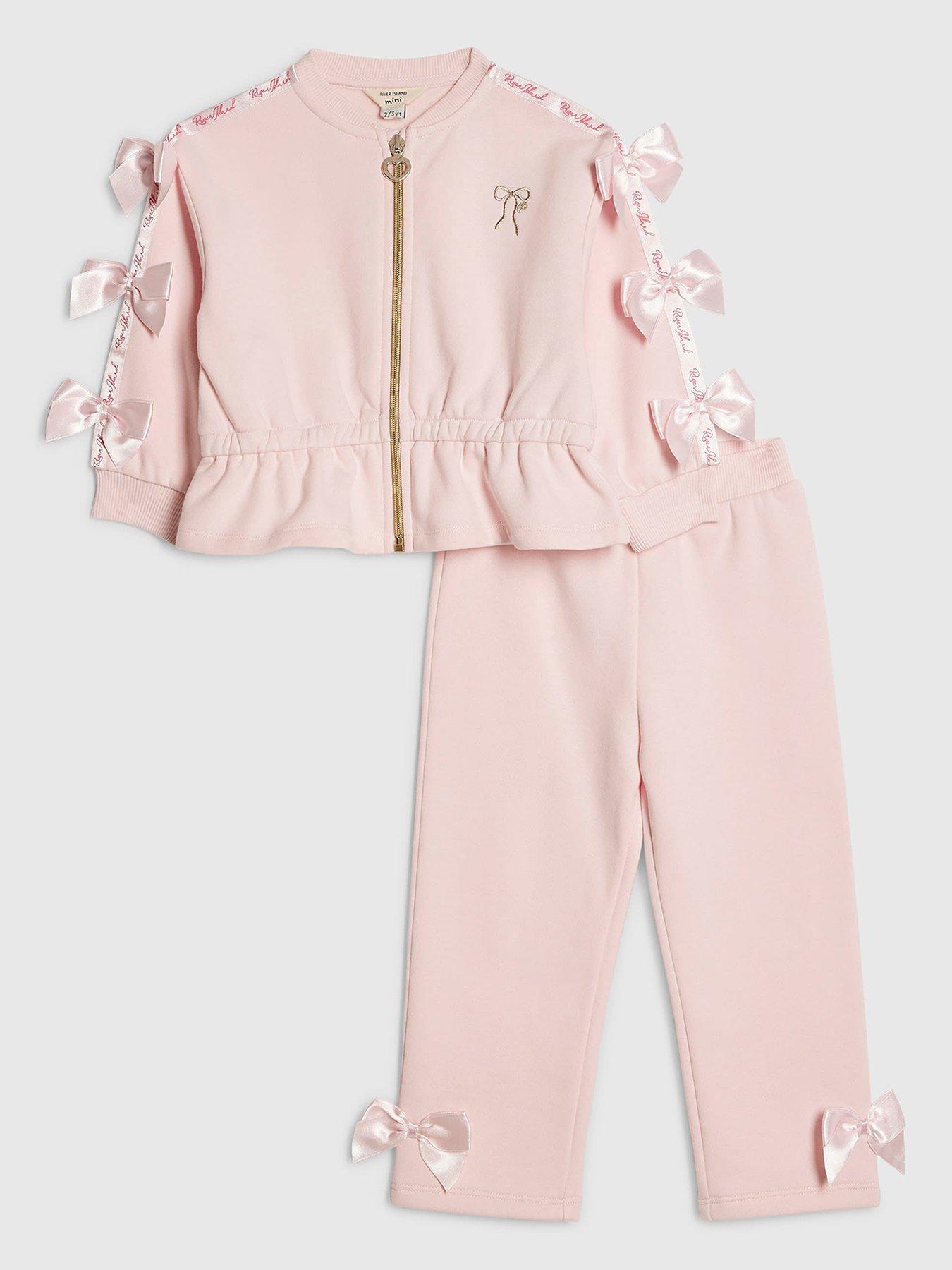 River Island Mini Girls Bow Cinched Sweatshirt Set - Light Pink