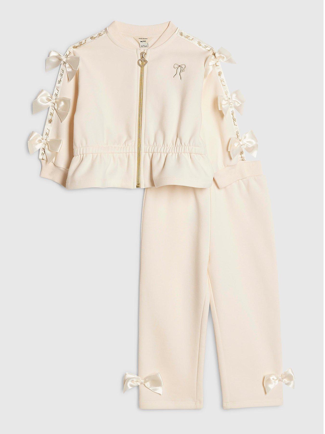 River Island Mini Girls Bow Cinched Sweatshirt Set - Cream