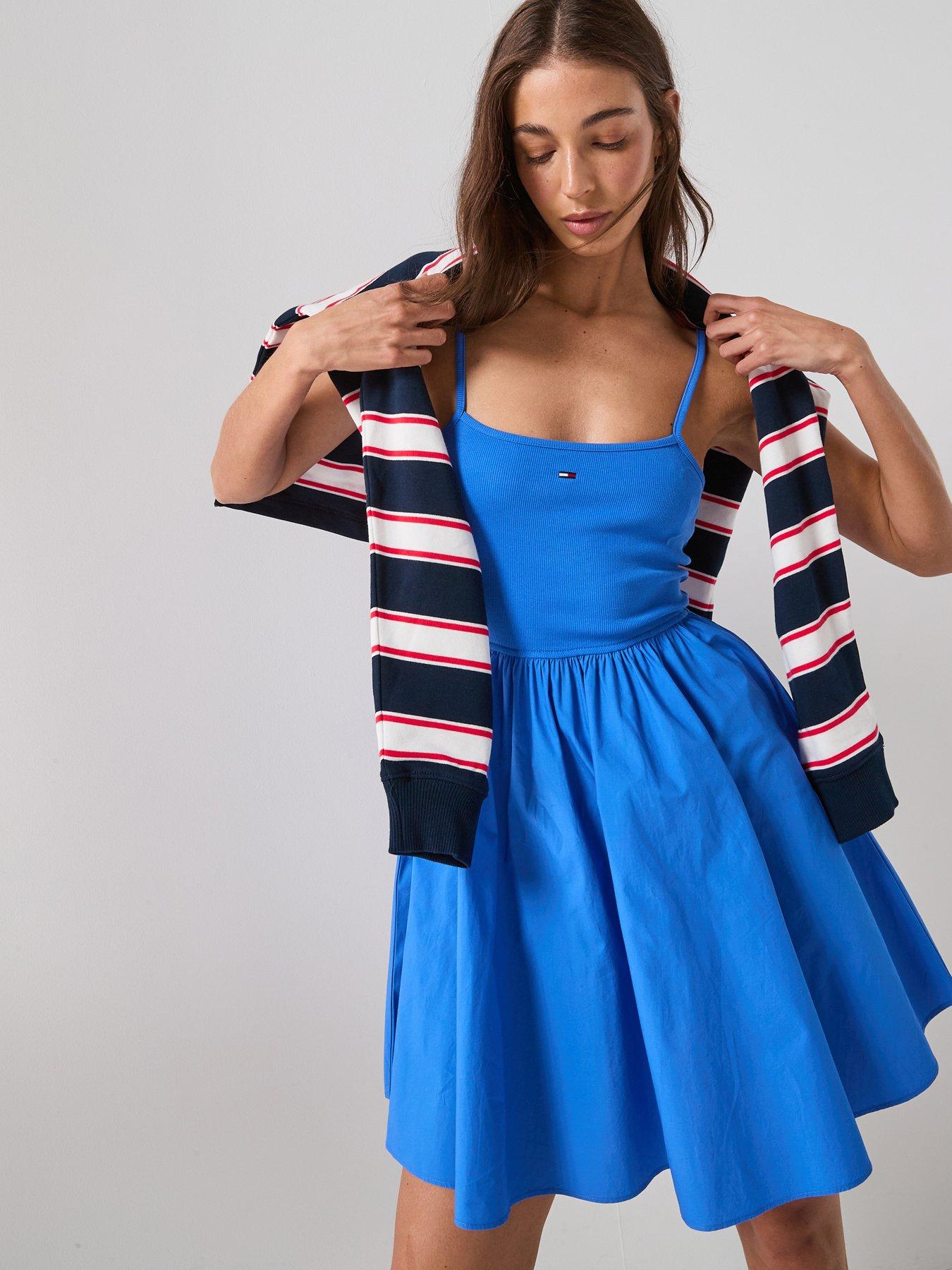 Tommy Jeans Rib Poplin Strappy Dress - Blue