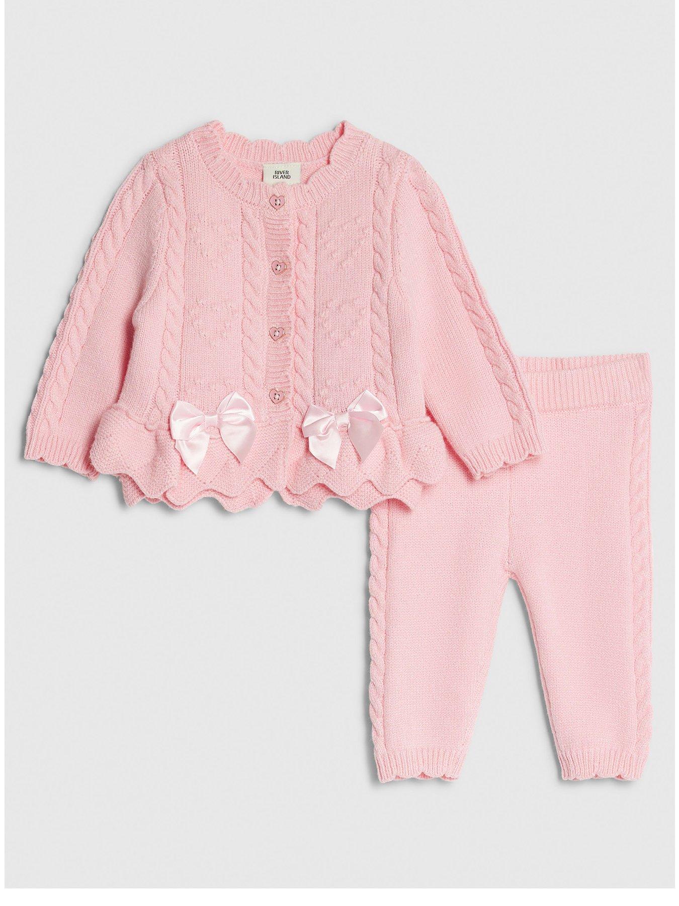 River Island Baby Girls Peplum Knit Bow Cardigan Set - Pink