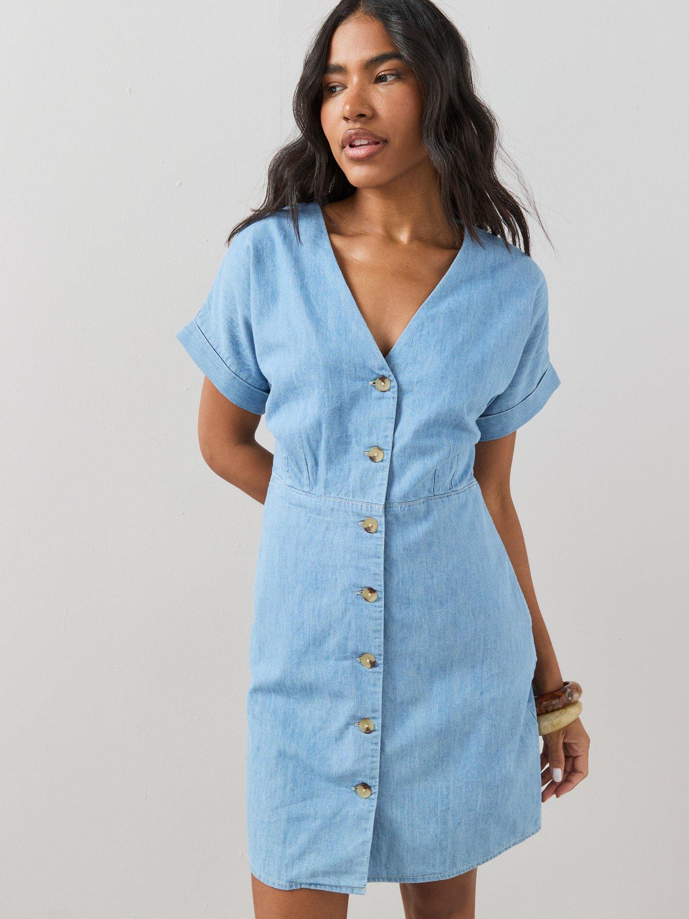 blue color dress material Nova Denim Smock Dress – Gorman
