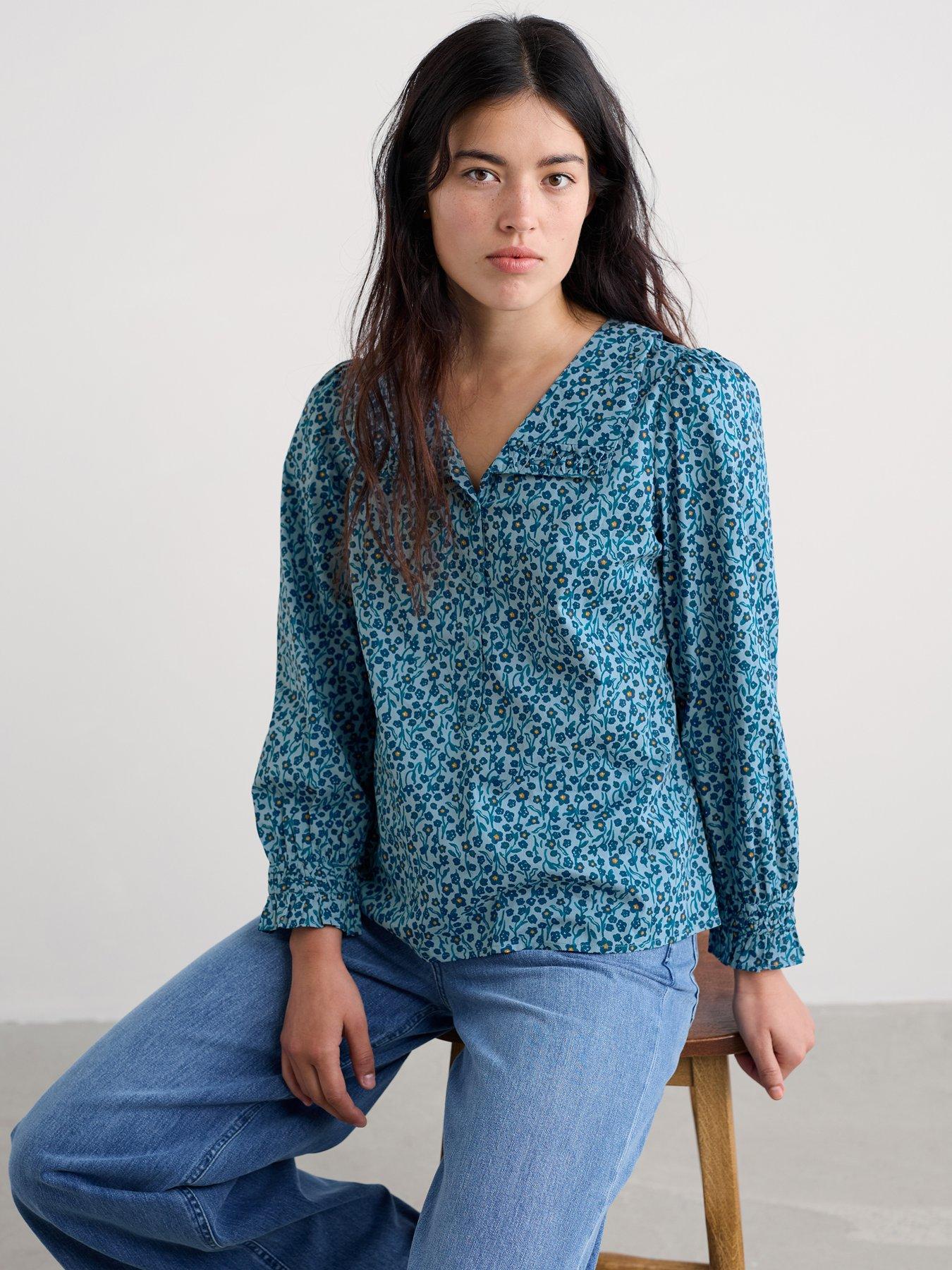Seasalt Cornwall Ysella Floral Print Top - Blue