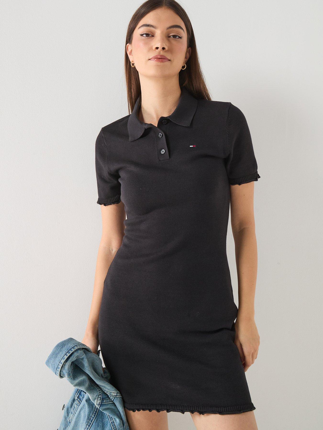 Tommy Jeans Short Sleeve Lettuce Polo Dress - Black