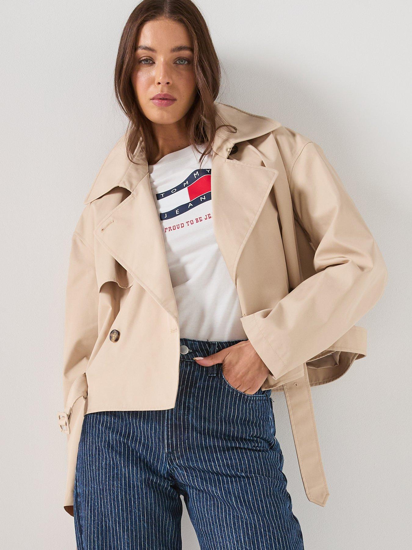 Tommy Jeans Short Trench Coat, White, Size Xl, Women