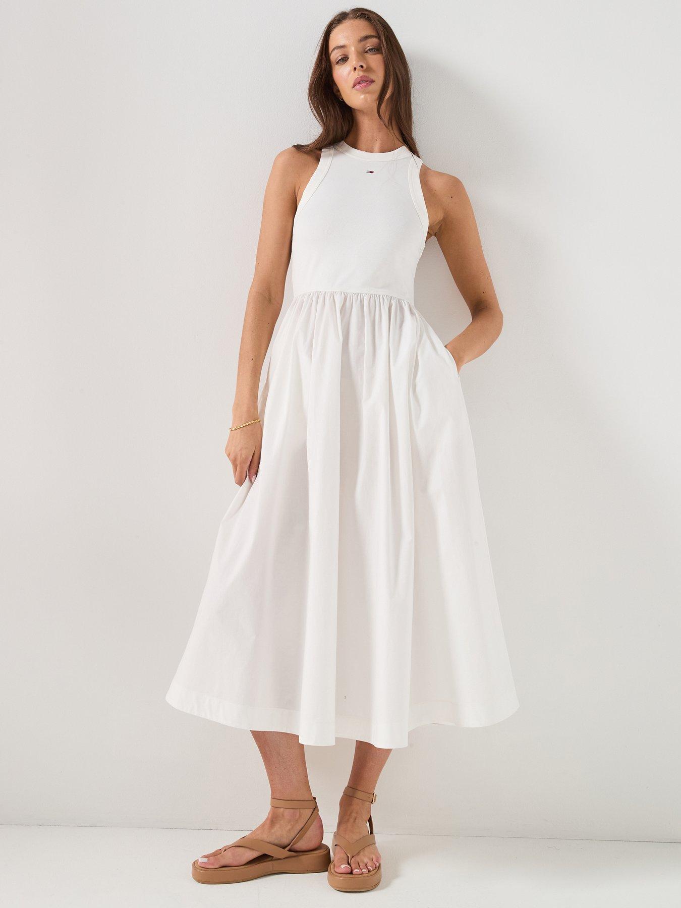 Tommy Jeans Poplin Tank Dress, Cream, Size Xl, Women