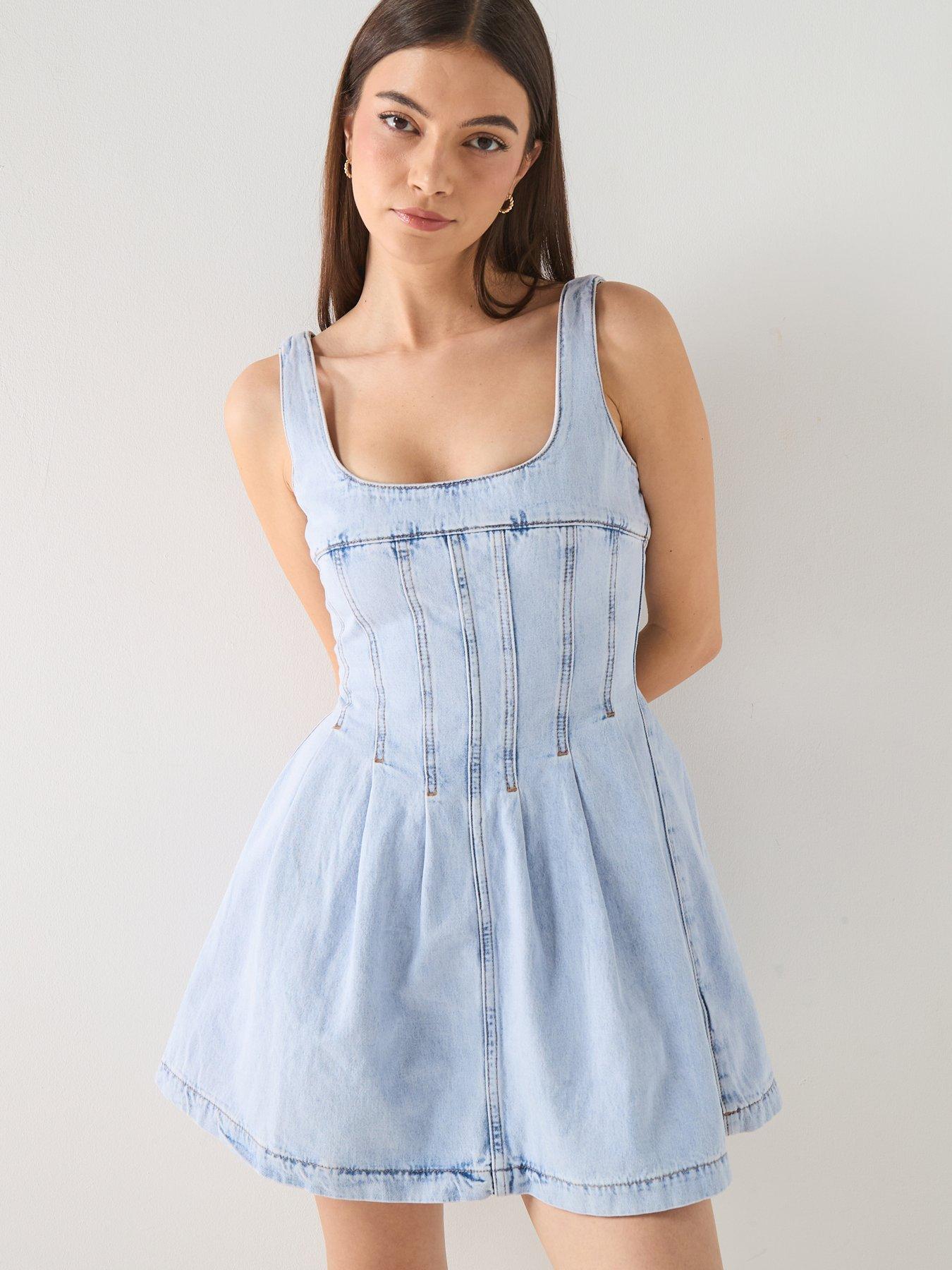 Image 1 of 6 of Tommy Jeans Denim Skater Dress - Blue