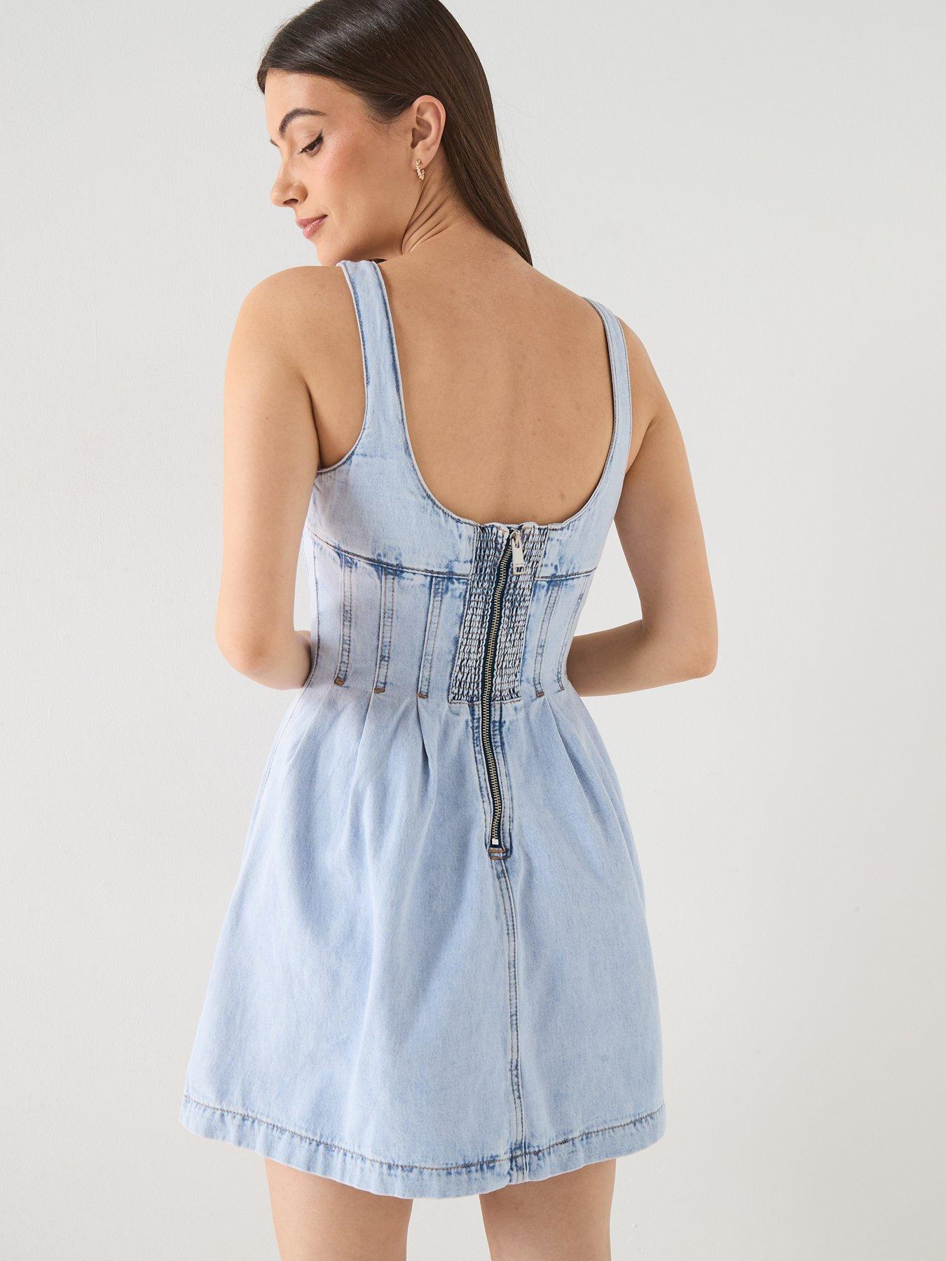 Image 2 of 6 of Tommy Jeans Denim Skater Dress - Blue