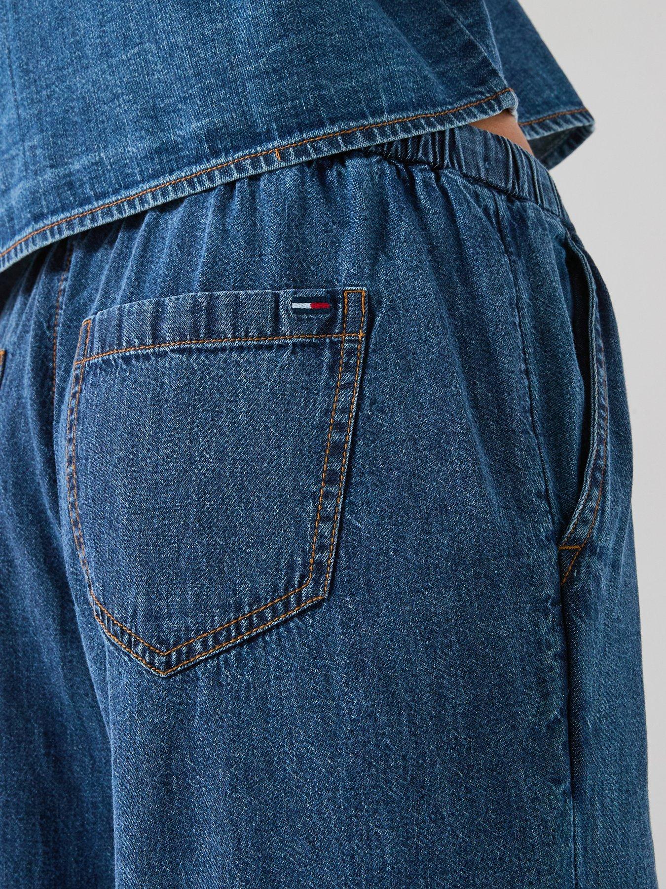 Image 4 of 6 of Tommy Jeans Chambray Denim Loose Drawstring Trousers - Blue