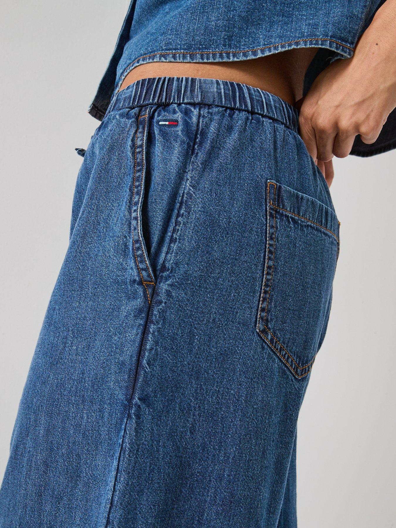Image 5 of 6 of Tommy Jeans Chambray Denim Loose Drawstring Trousers - Blue