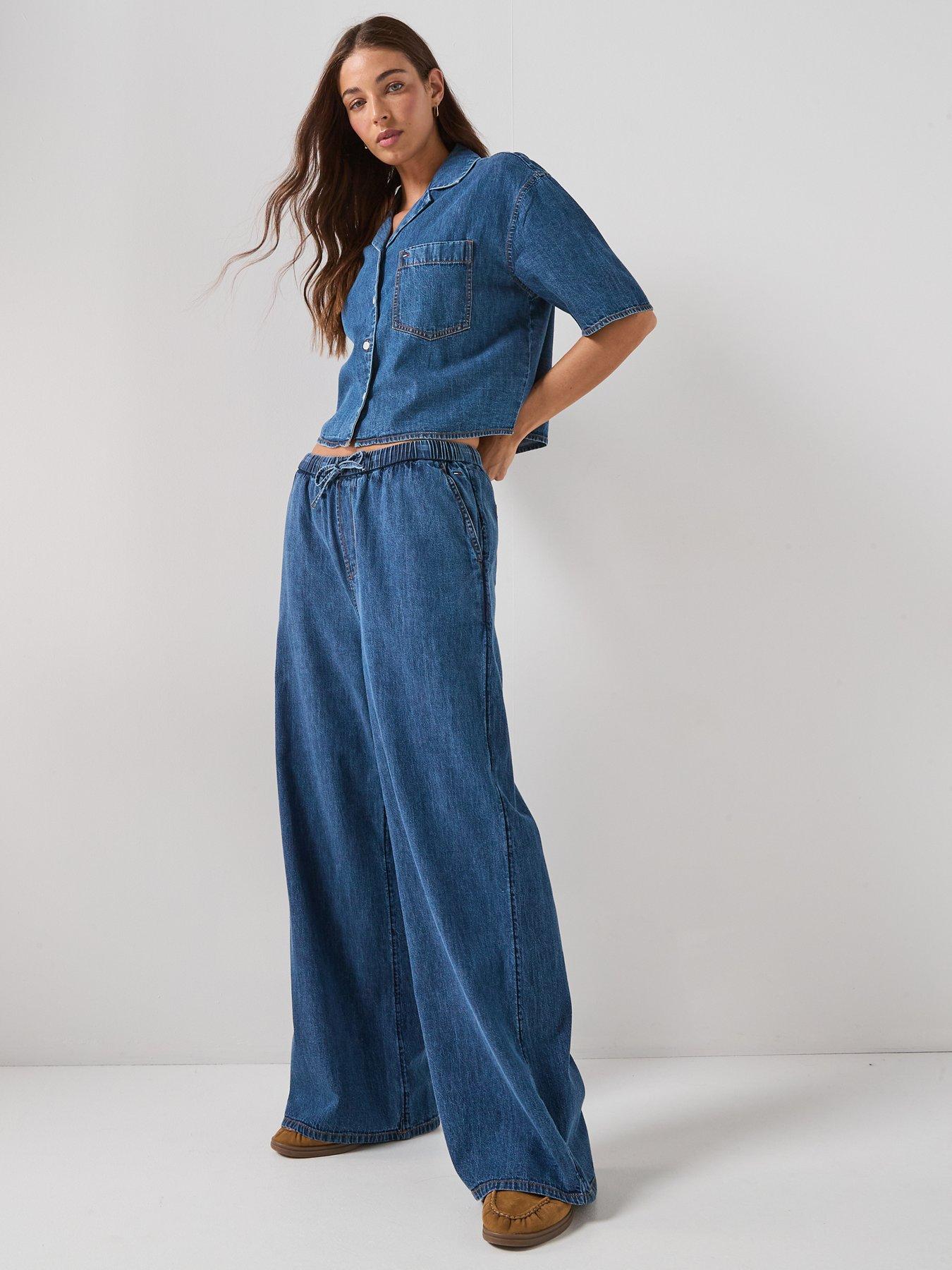 Image 6 of 6 of Tommy Jeans Chambray Denim Loose Drawstring Trousers - Blue