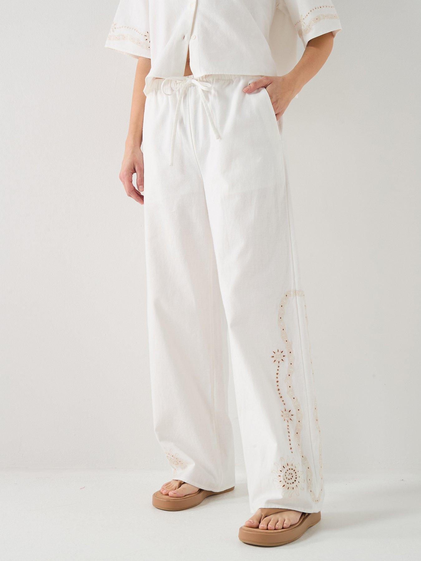 Tommy Jeans Broderie Linen Pants, White, Size S, Women